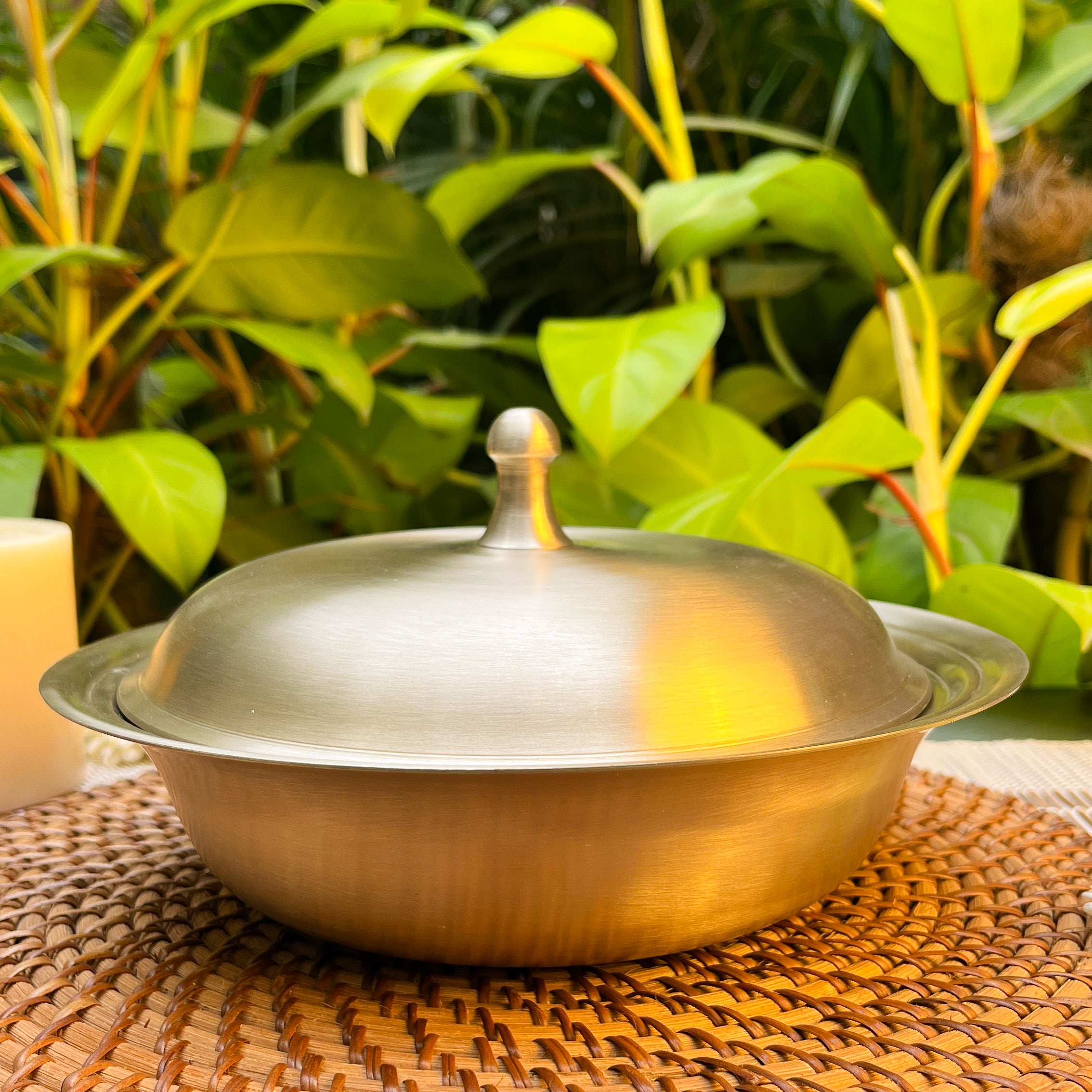 Ambi Lead Free 100% Pure Kansa Serving Handi with Dome Lid Large
