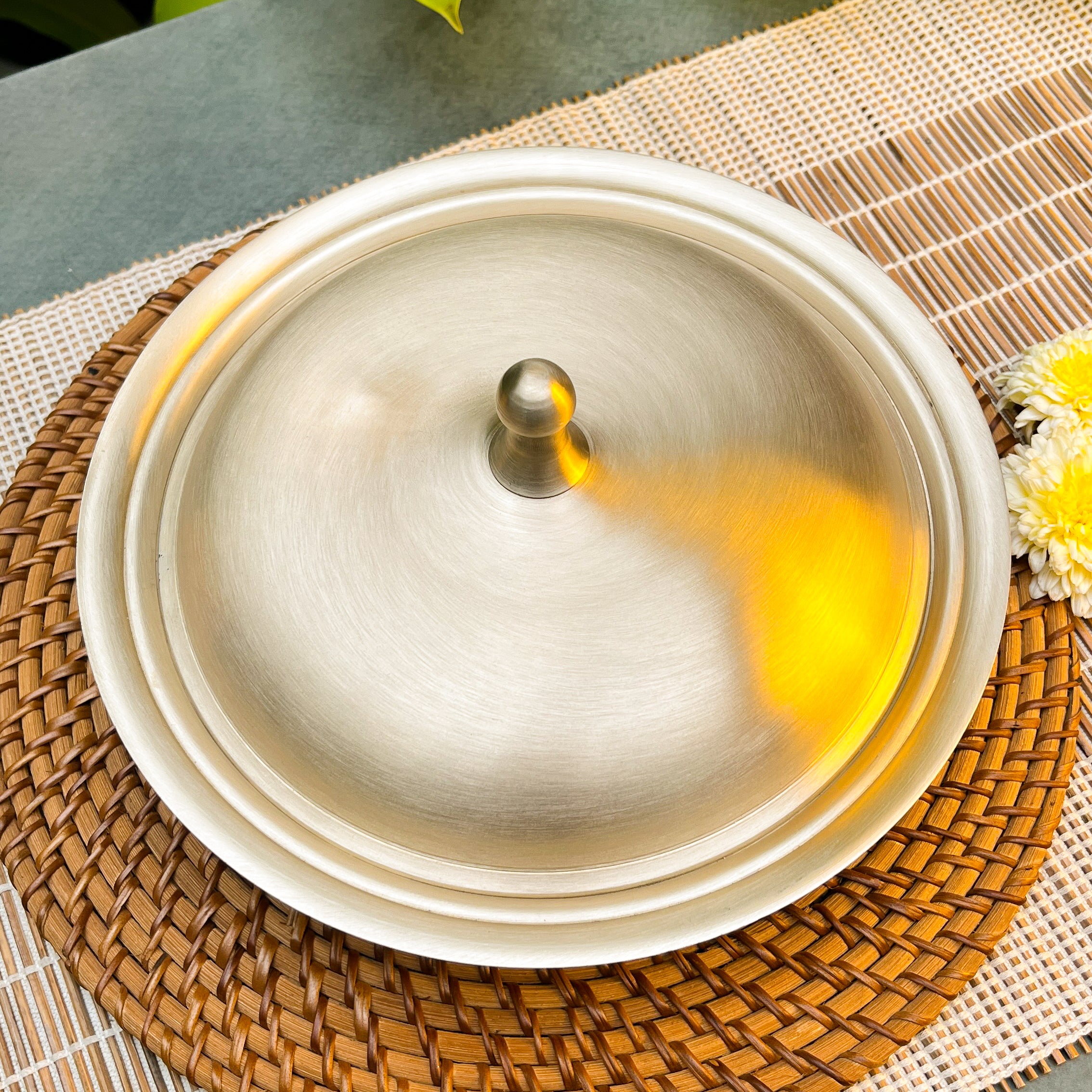 Ambi Lead Free 100% Pure Kansa Serving Handi with Dome Lid Large