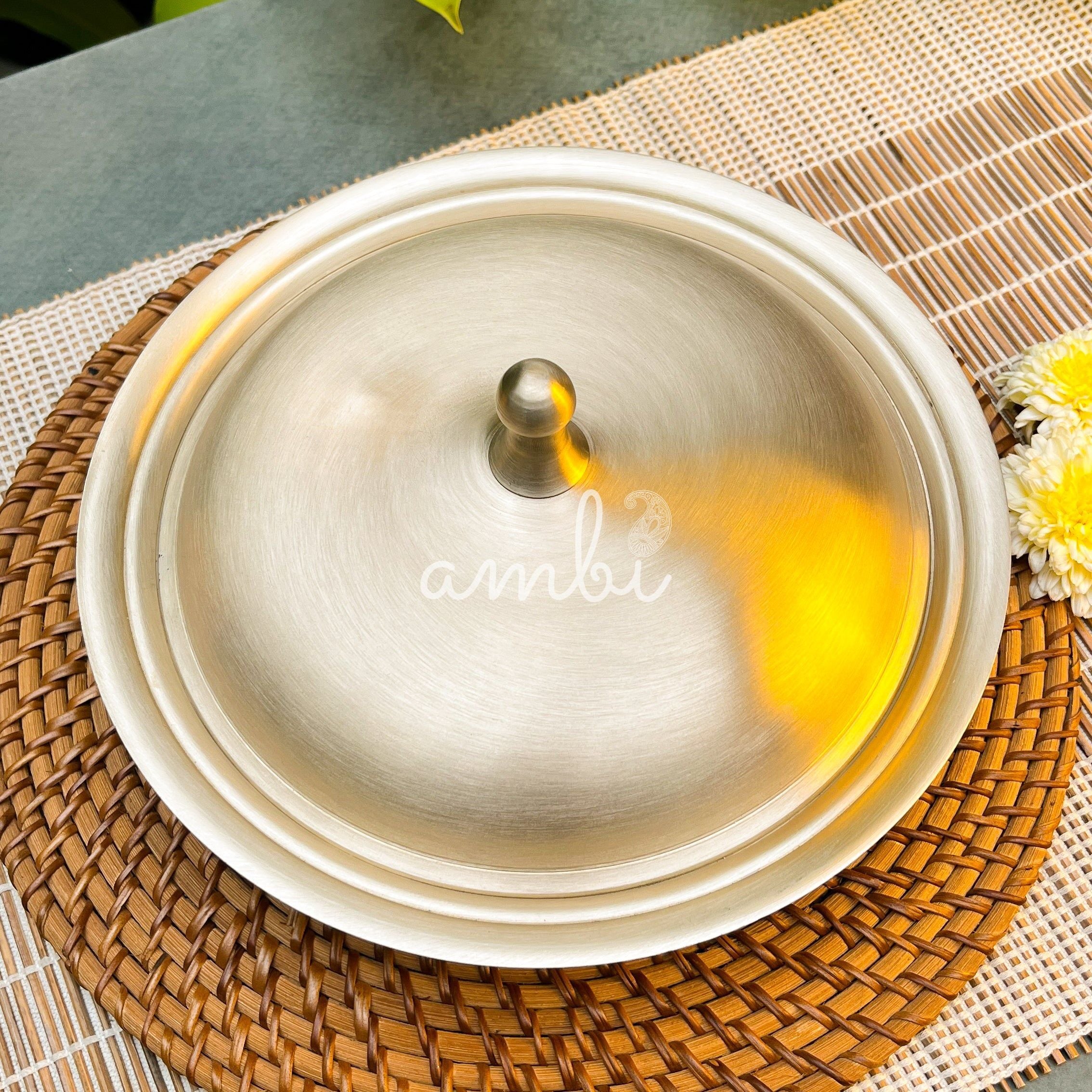 Ambi Lead Free 100% Pure Kansa Serving Handi with Dome Lid Large