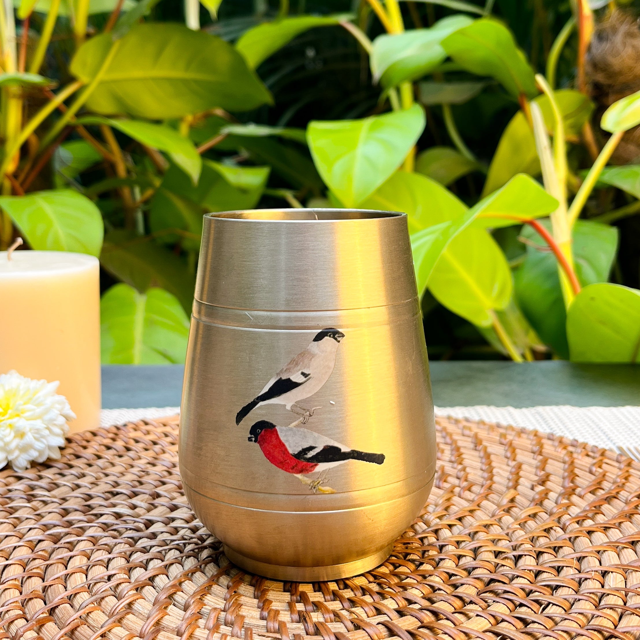 Pure 100% Lead Free Kansa Sparrow Hand Painted Finish Heavy Damru Glass - 350 ML