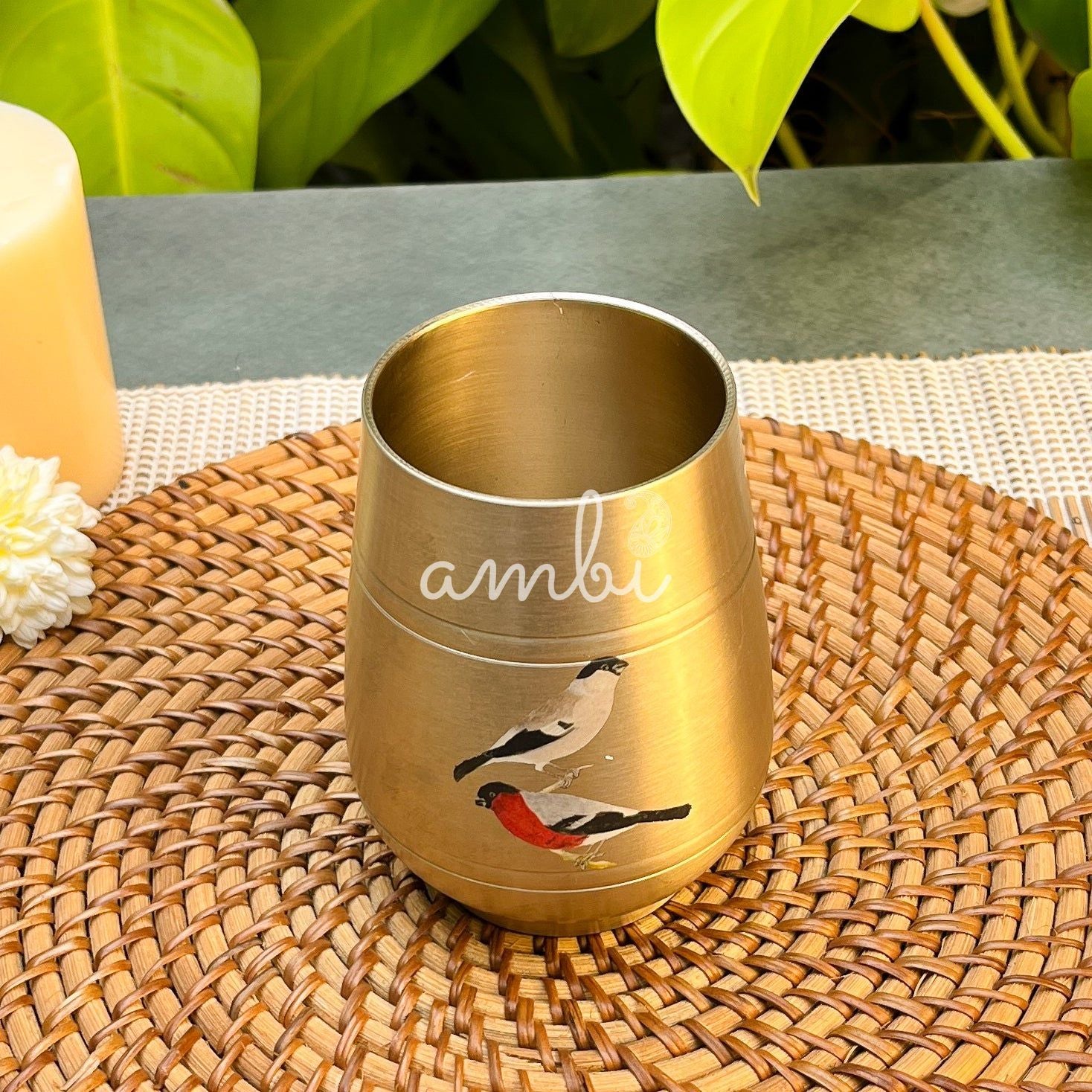 Pure 100% Lead Free Kansa Sparrow Hand Painted Finish Heavy Damru Glass - 350 ML