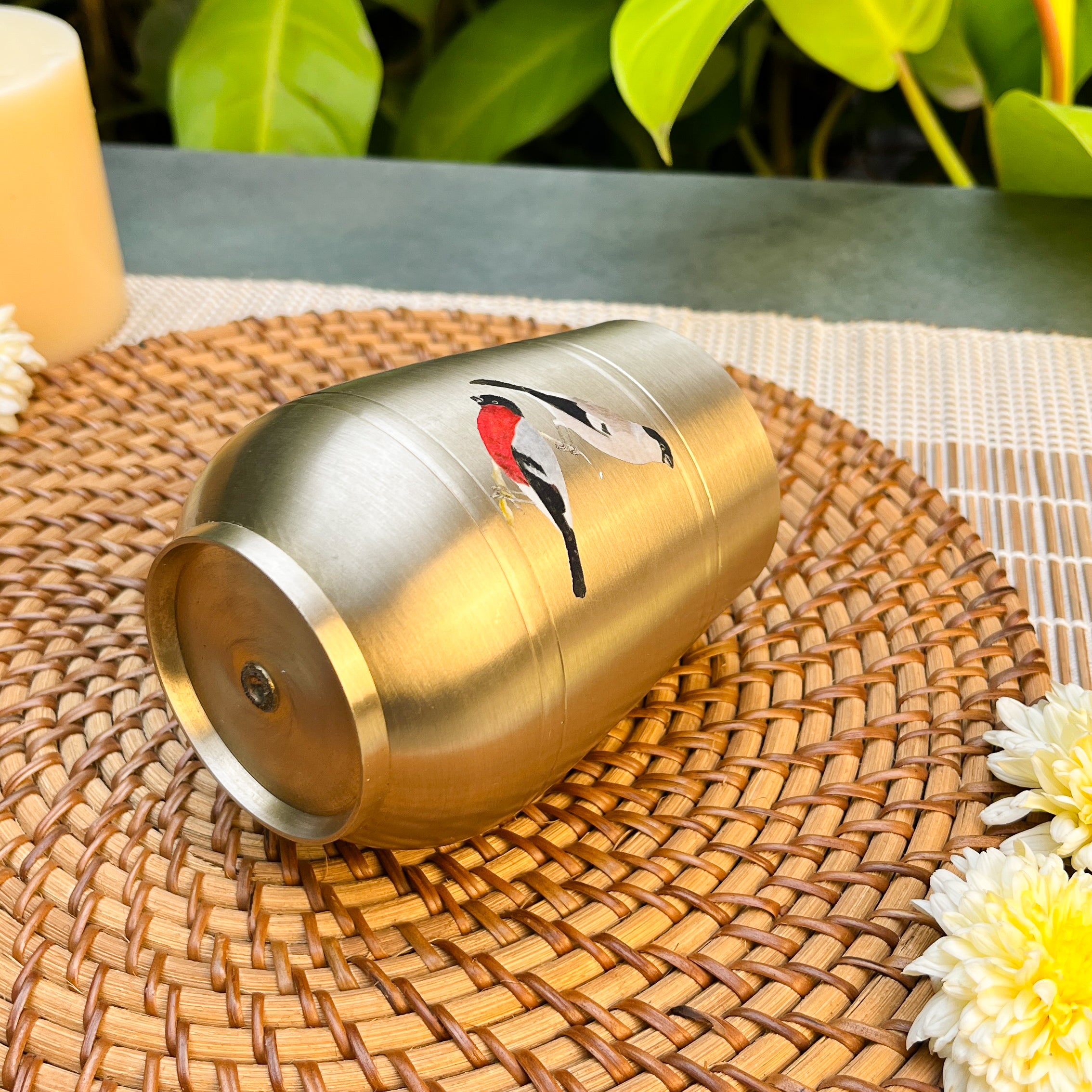 Pure 100% Lead Free Kansa Sparrow Hand Painted Finish Heavy Damru Glass - 330 ml