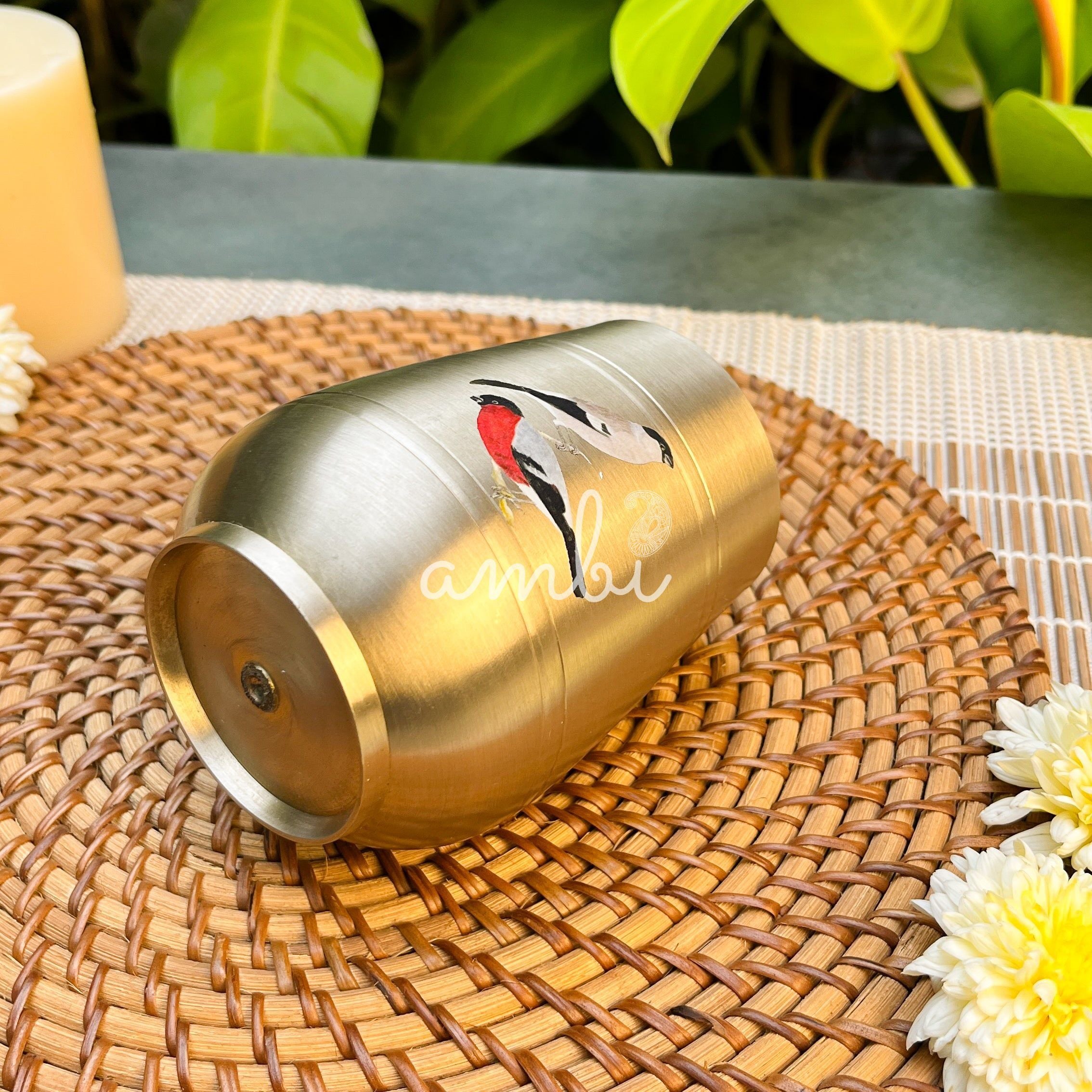 Pure 100% Lead Free Kansa Sparrow Hand Painted Finish Heavy Damru Glass - 350 ML