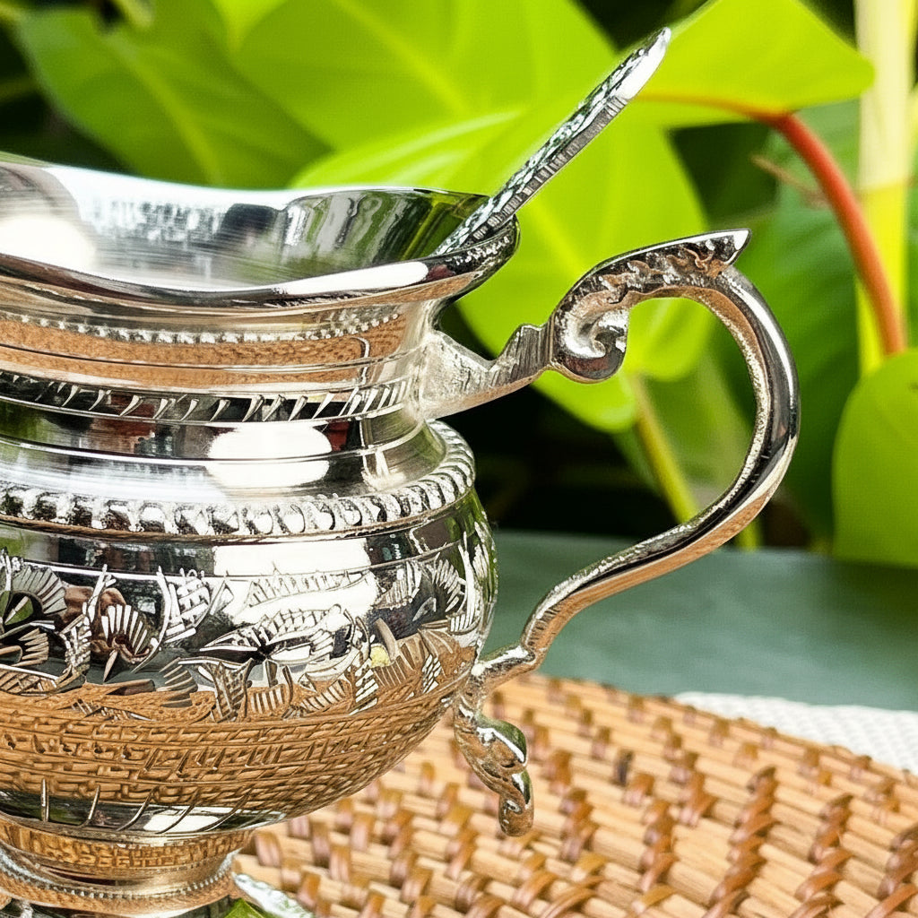 Ambi Silver-Plated Brass Victorian Tea Set – 3 Piece | Antique Finish | Handcrafted