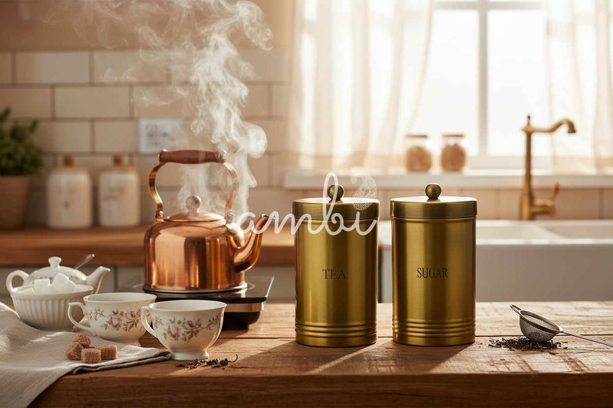 100% Pure Brass Air-Tight Storage Jar Boxes (Tea & Sugar) – Medium Size