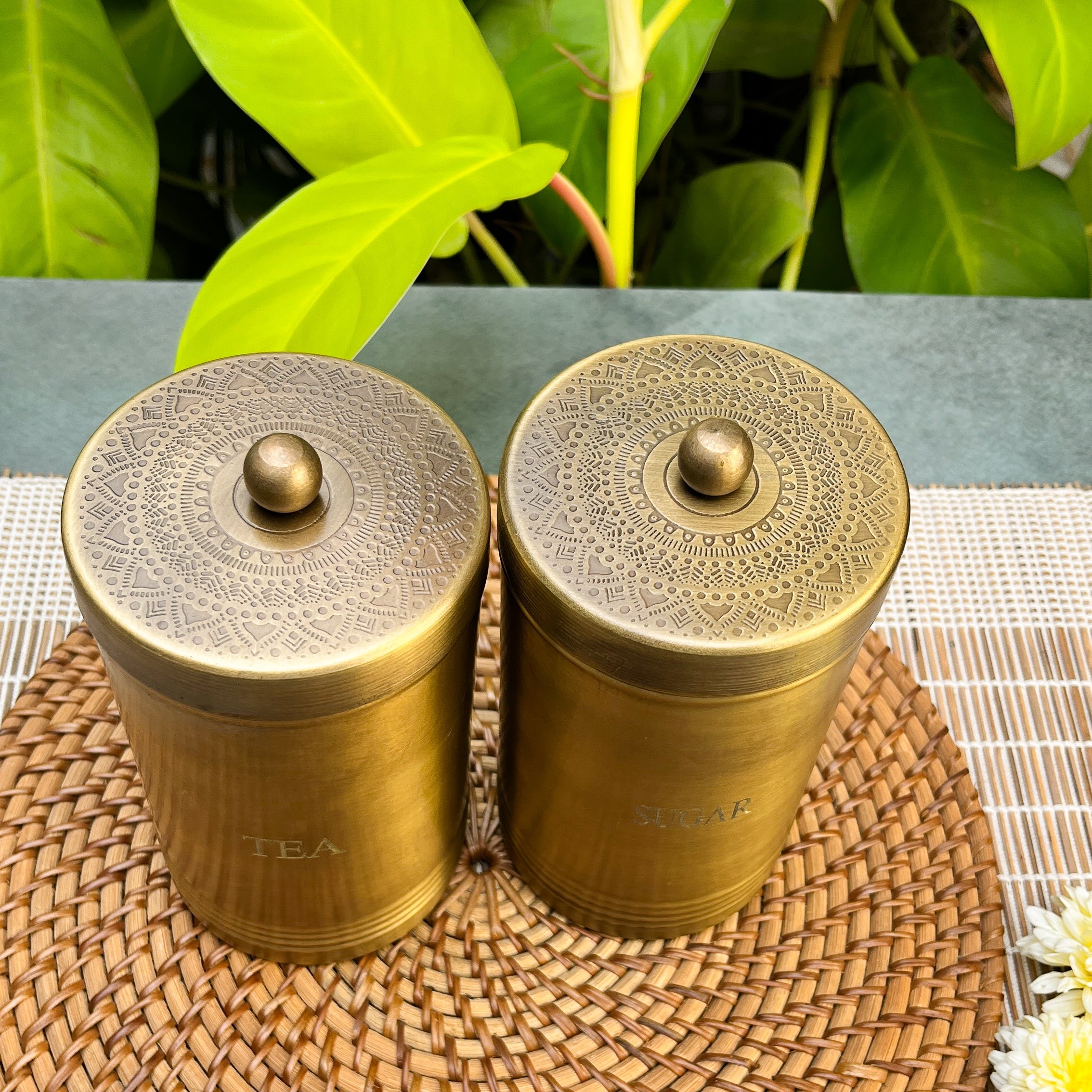 100% Pure Brass Tea and Sugar Air Tight Storage Jar Boxes
