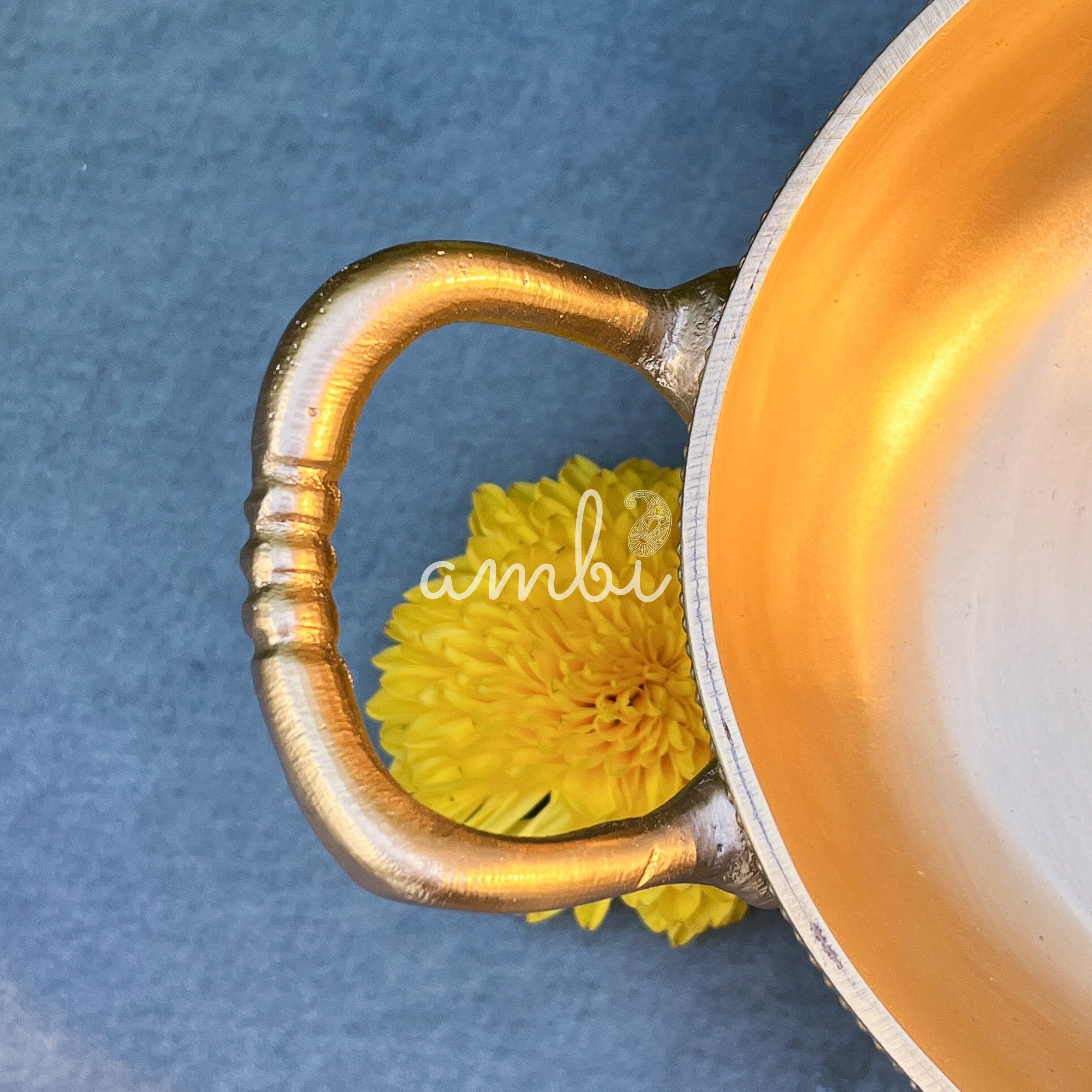 Ambi Lead Free Pure Brass Oval Serving Bowl with Beaded Rim & Ornate Feet