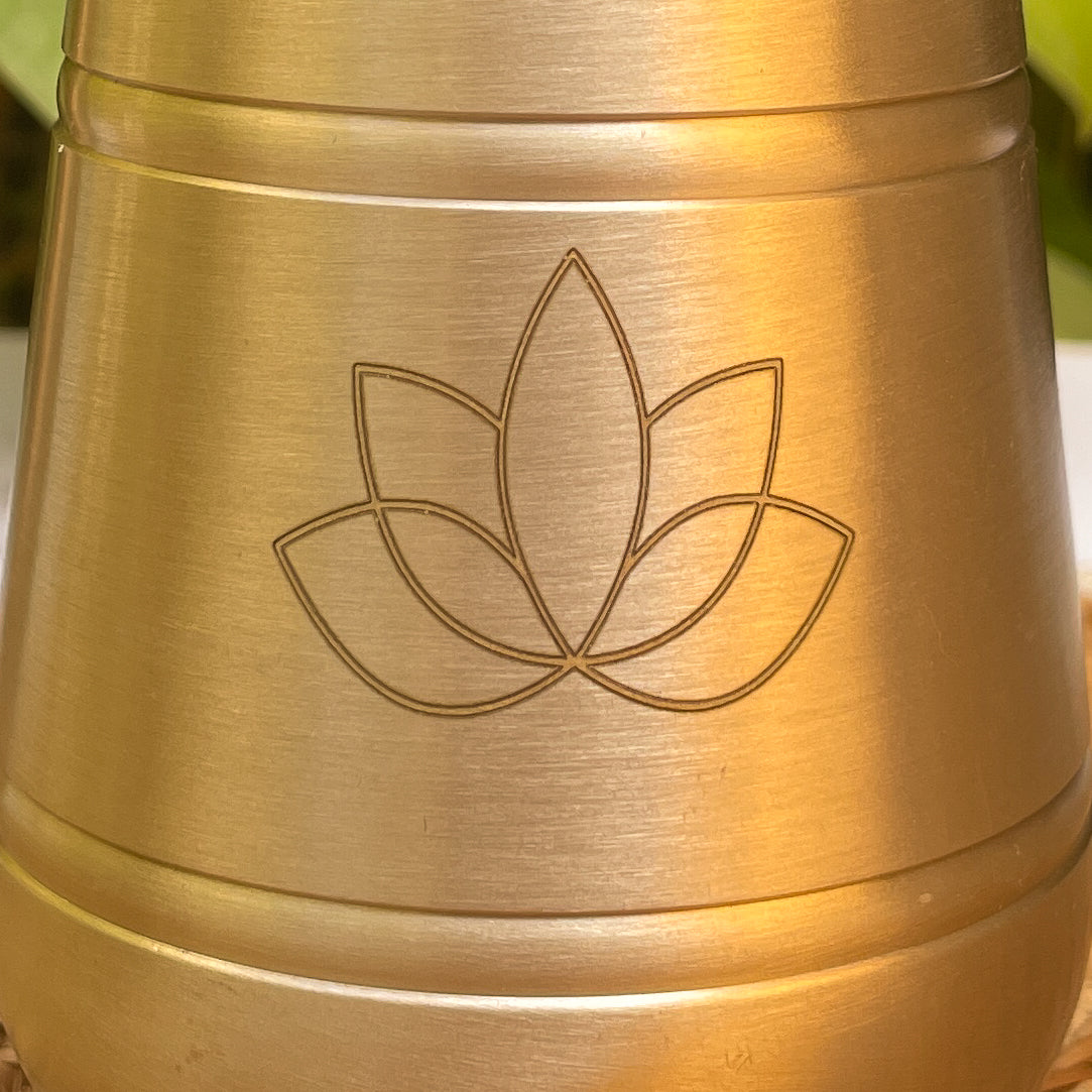 AMBI Pure 100% Lead Free Kansa Damru Shaped Water Glass -with Laser Cut Lotus Design - 330 ML