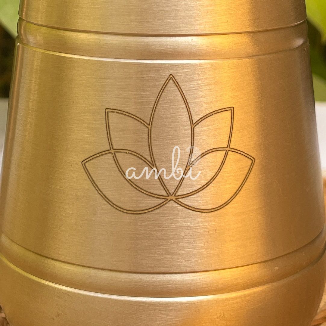 AMBI Pure 100% Lead Free Kansa Damru Shaped Water Glass -with Laser Cut Lotus Design - 330 ML