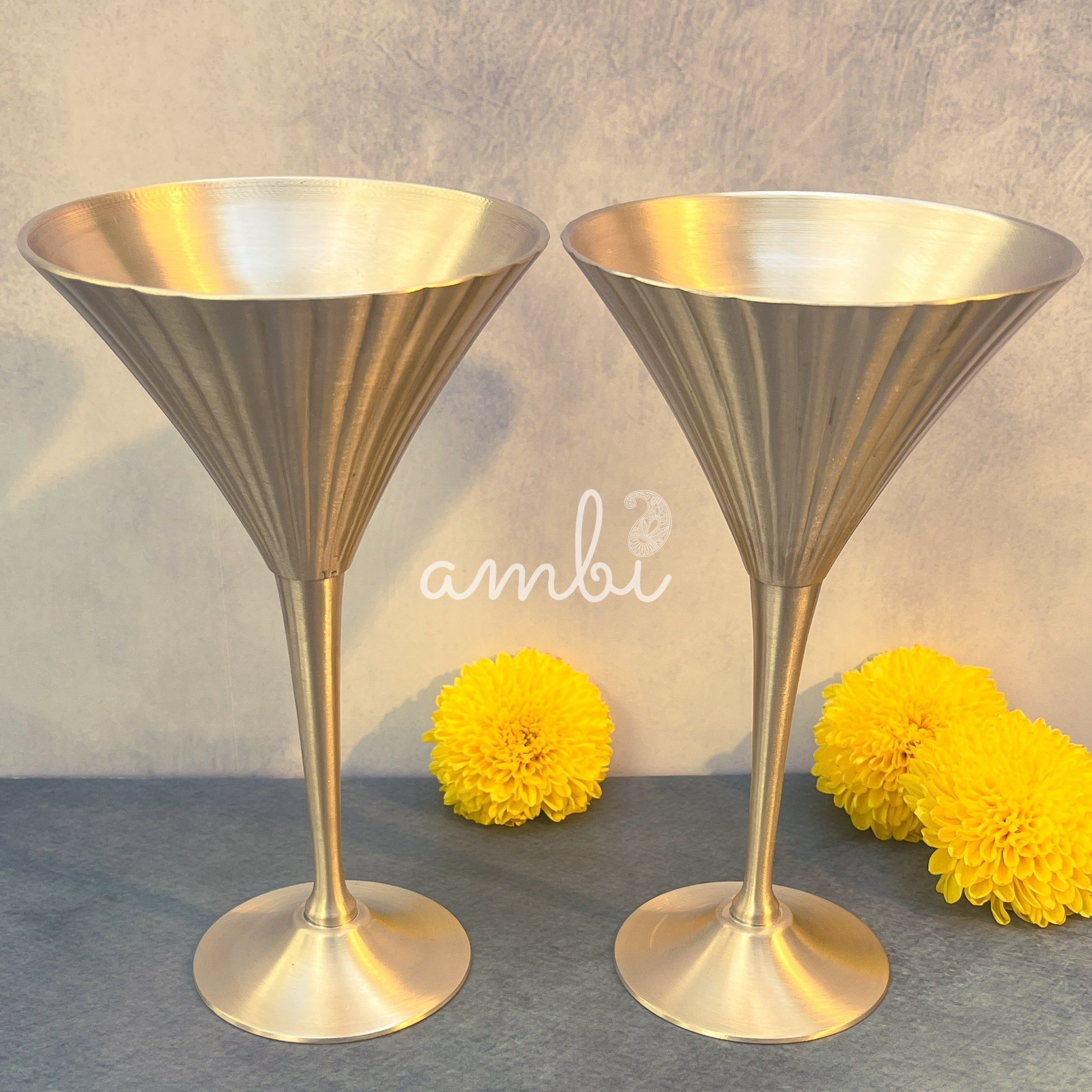 Ambi Vintage-Inspired Pure Kansa Wine / Cocktail / Martini Glasses – Matte Finish Set of- 2
