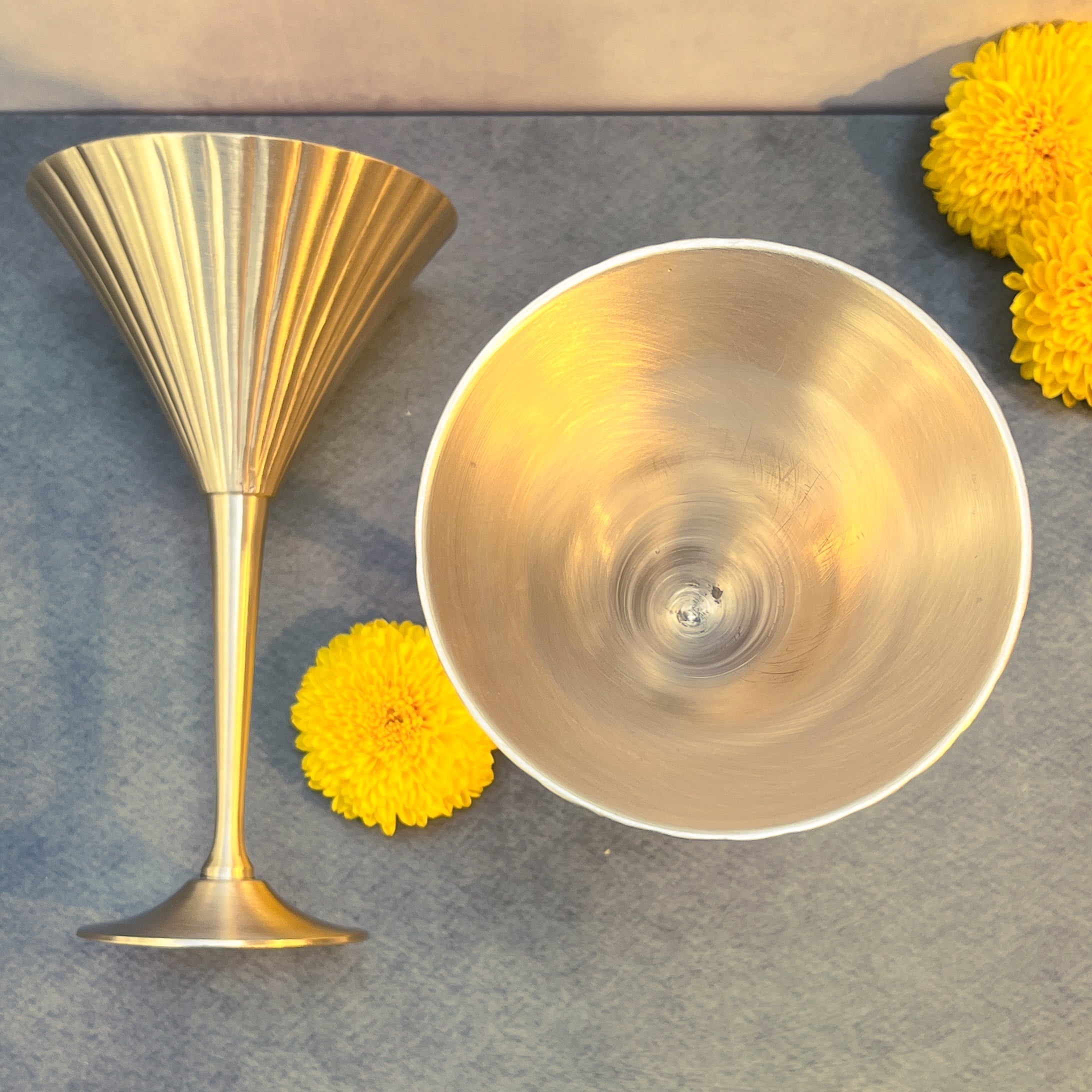Ambi Pure Kansa Cocktail & Martini Glasses – Vintage Matte Finish | Set of 2 | 100% Lead-Free Bronze