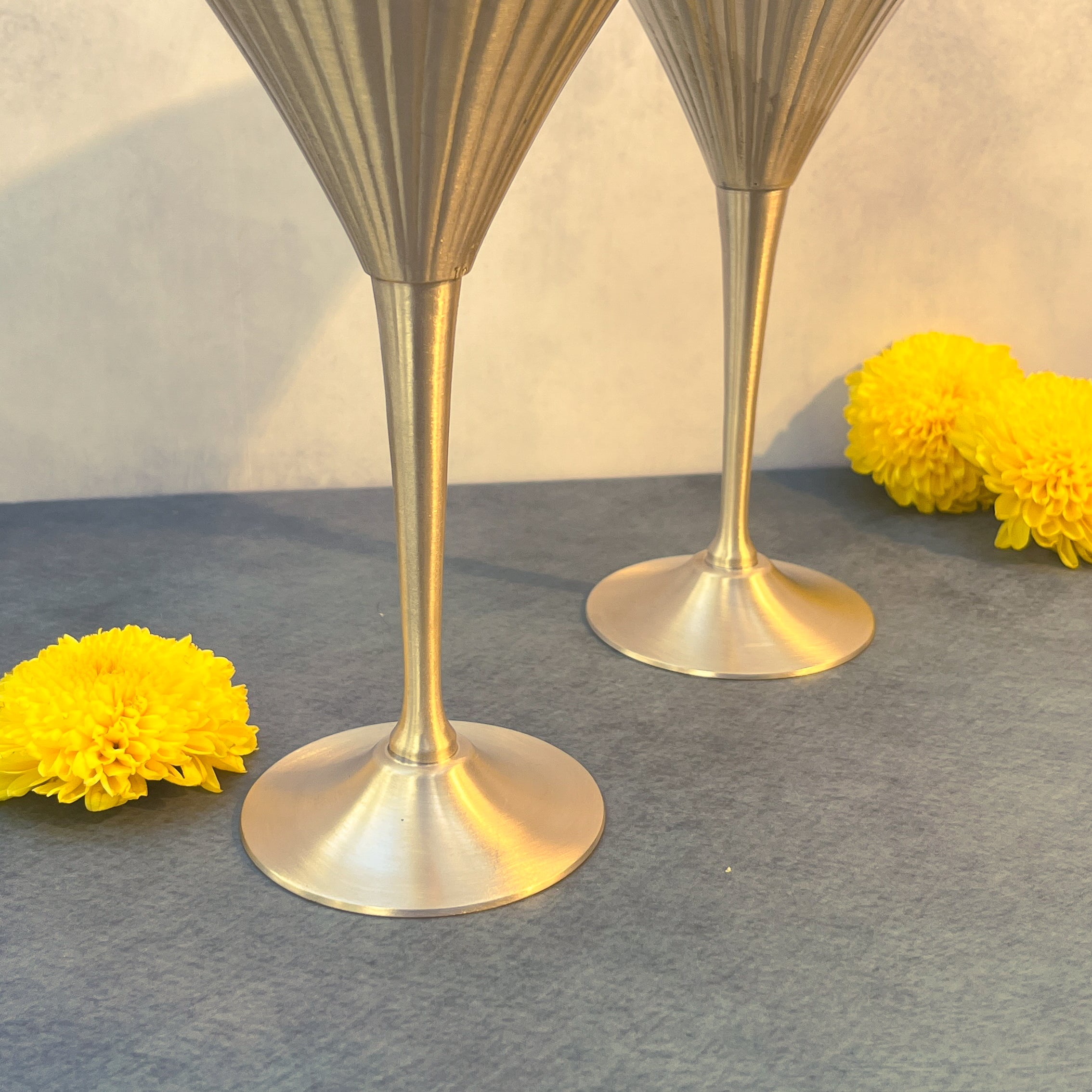 Ambi Pure Kansa Cocktail & Martini Glasses – Vintage Matte Finish | Set of 2 | 100% Lead-Free Bronze