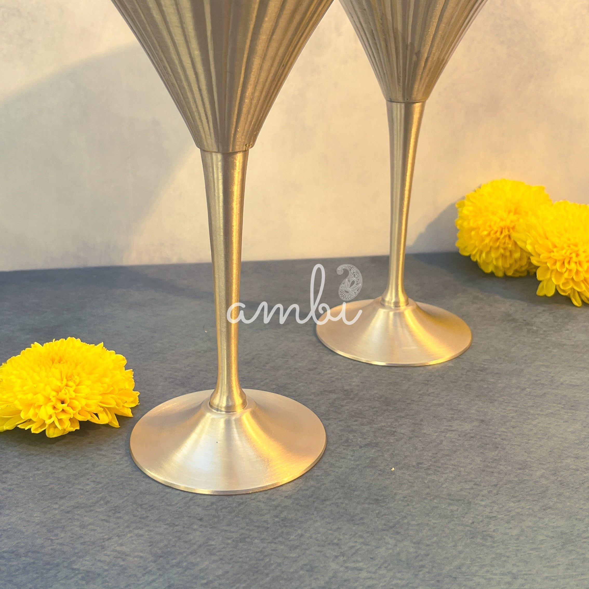 Ambi Vintage-Inspired Pure Kansa Wine / Cocktail / Martini Glasses – Matte Finish Set of- 2