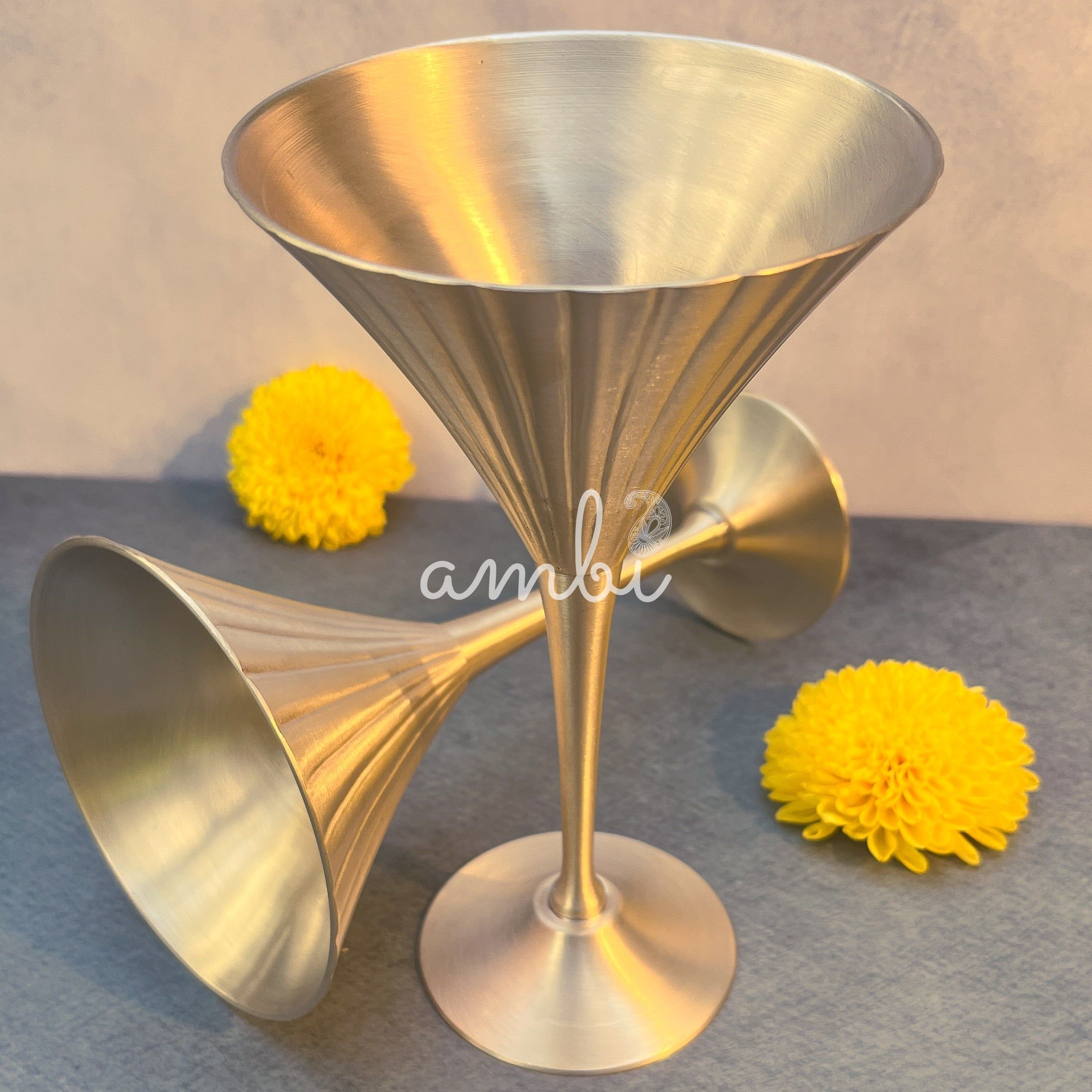 Ambi Vintage-Inspired Pure Kansa Wine / Cocktail / Martini Glasses – Matte Finish Set of- 2