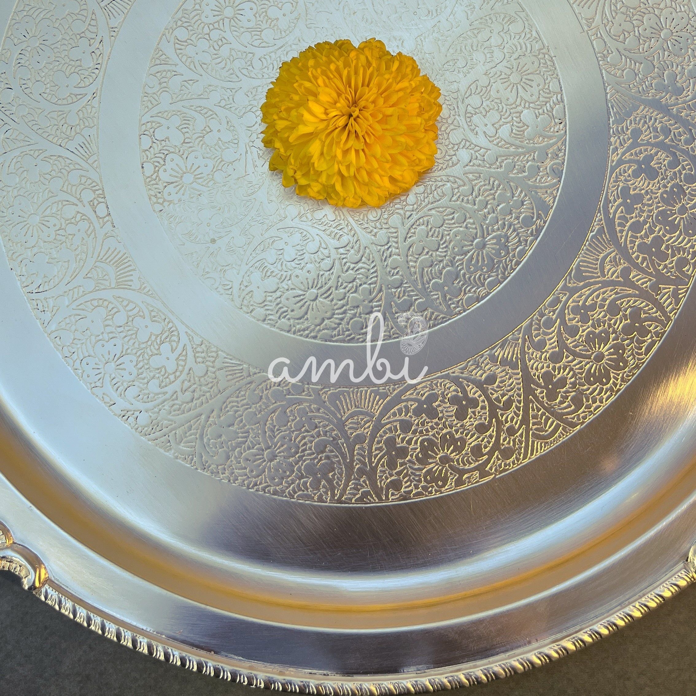 Ambi Elegant Large Matt Pure Brass Plate with Intricate Engraving 12 inch