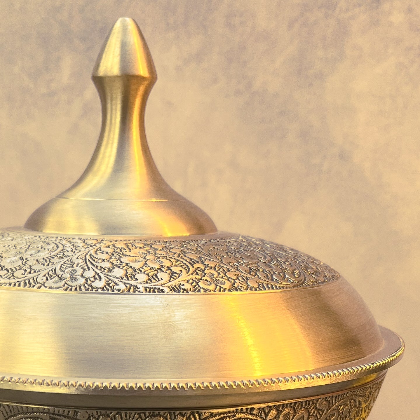 AMBI Regal Hand-Engraved Brass Serving Bowl with Lid & Handles Medium