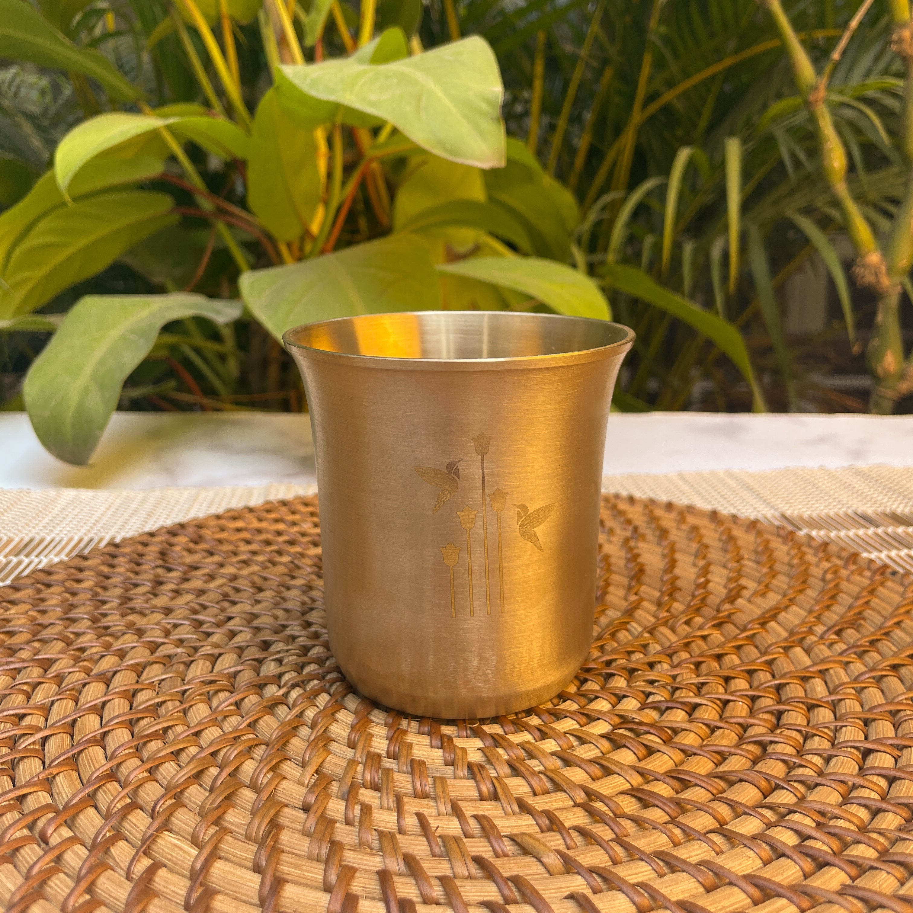 AMBI Pure 100% Lead Free Kansa Water Glass -with Laser Cut Design - 295 ML