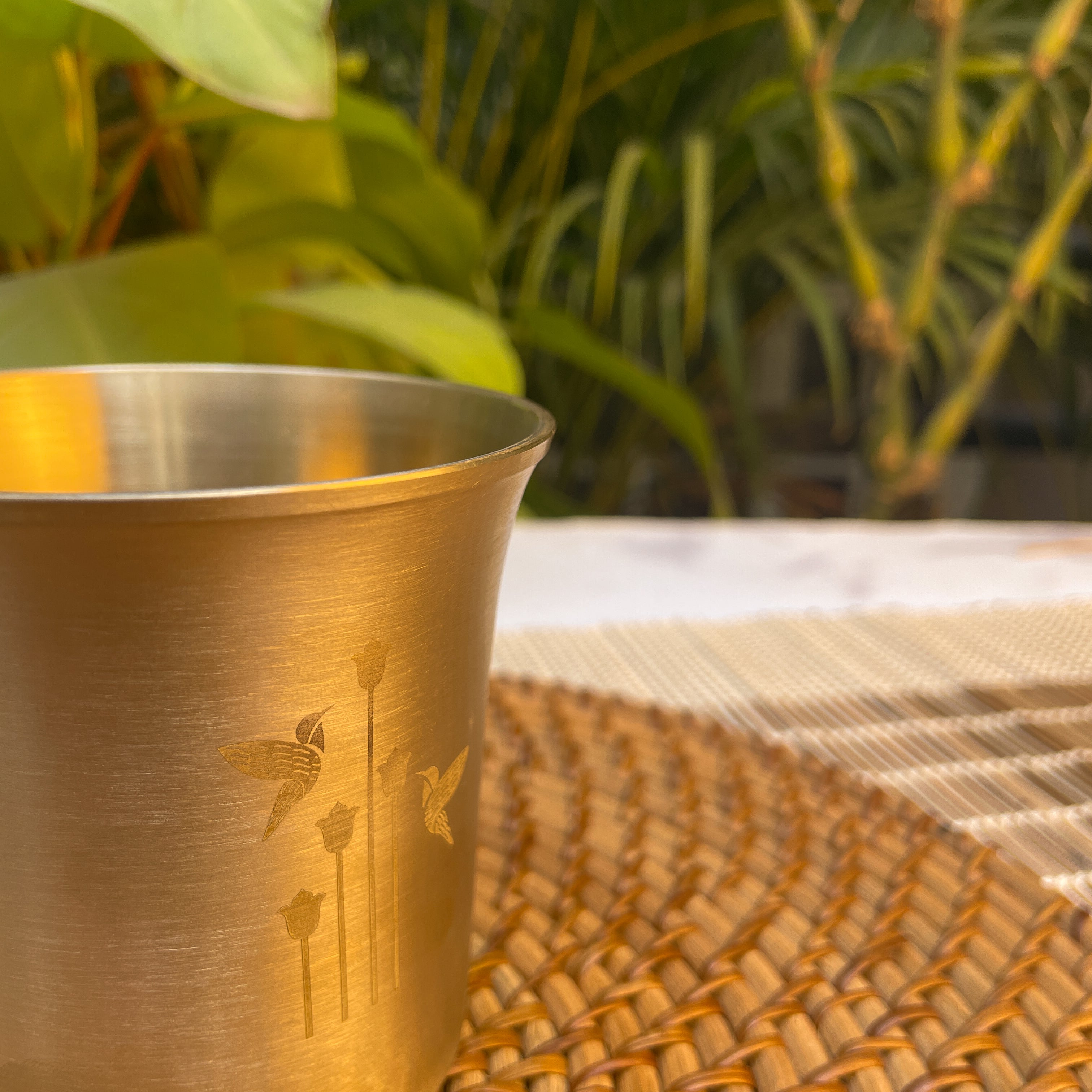AMBI Pure 100% Lead Free Kansa Water Glass -with Laser Cut Design - 295 ML