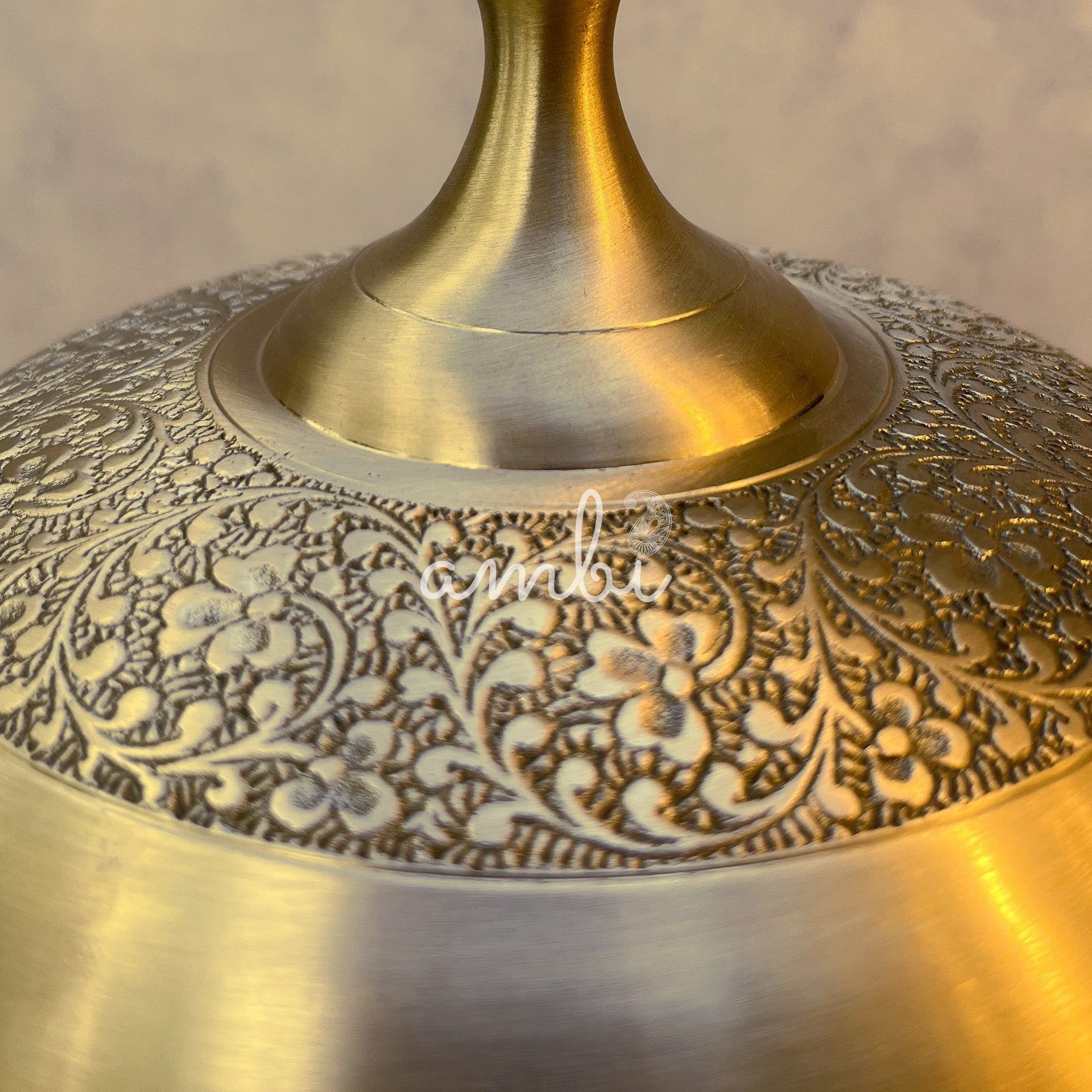 AMBI Regal Hand-Engraved Brass Serving Bowl with Lid & Handles Medium