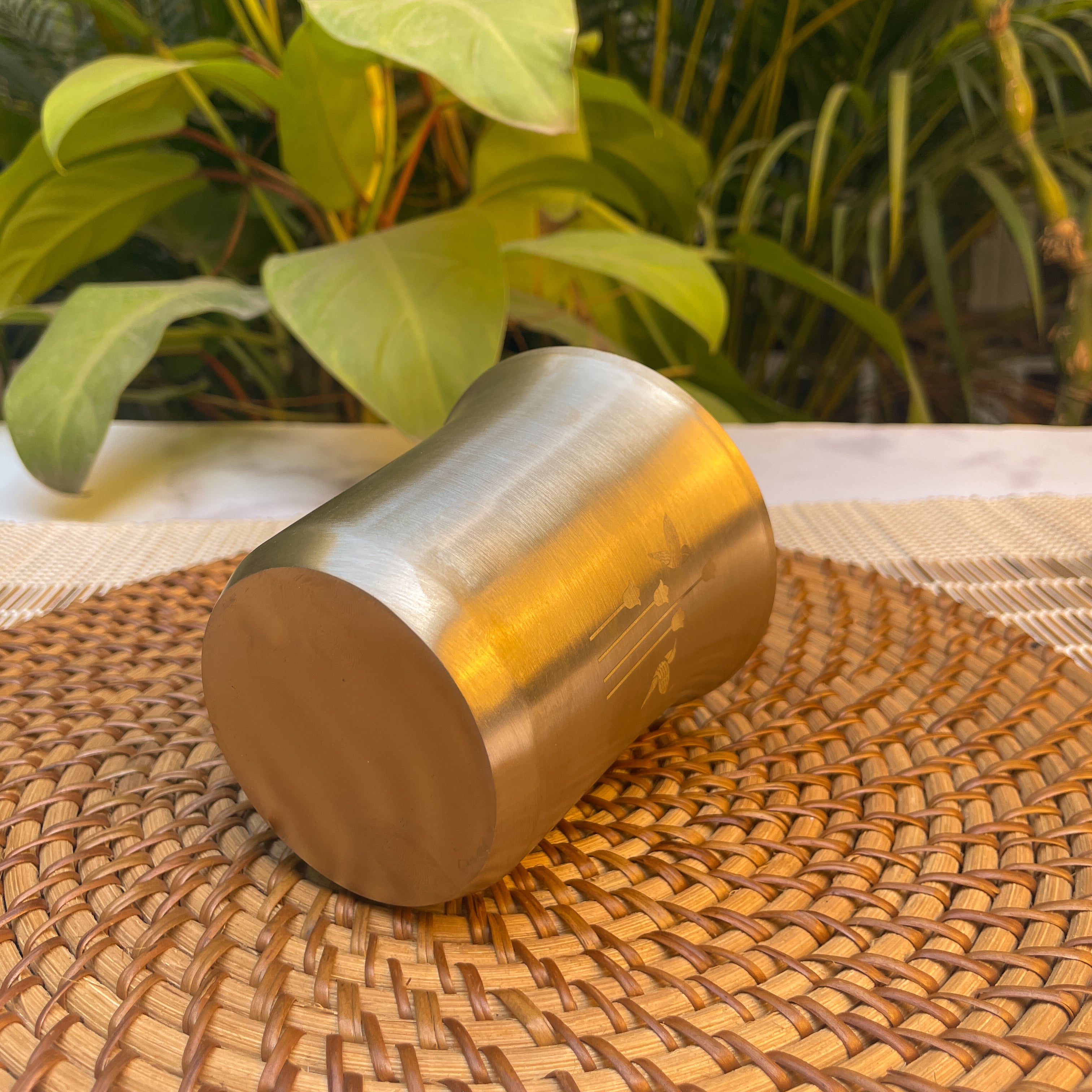 AMBI Pure 100% Lead Free Brass Water Glass -with Laser Cut Design 250ml