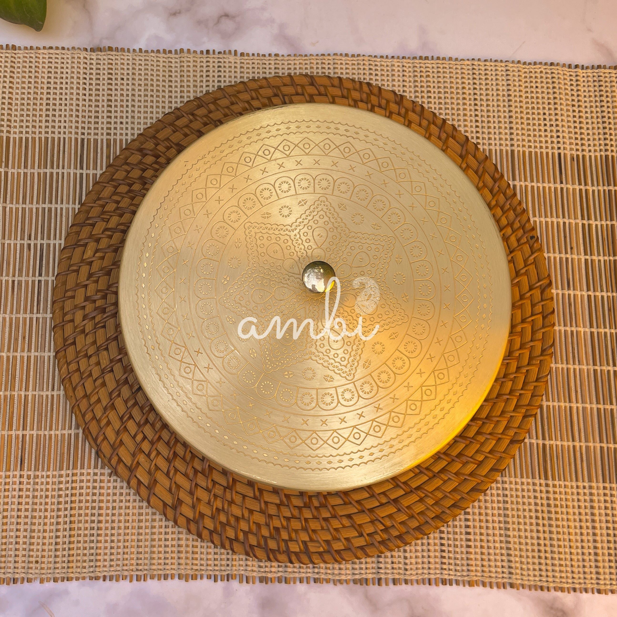 Ambi Pure Brass Spice Chest Masala Daani - Mandala Pattern - 8 Inches