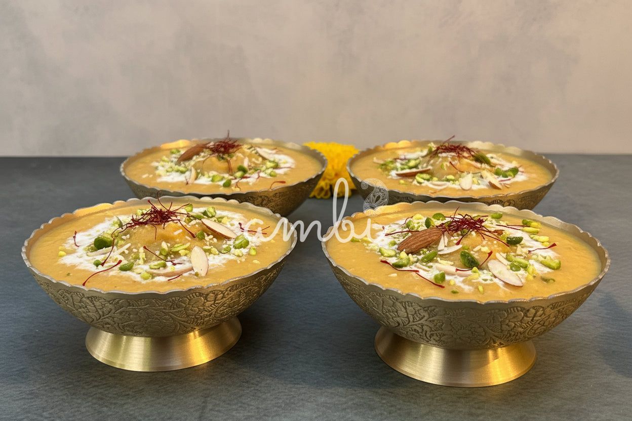 AMBI Handcrafted 100% Pure Brass Dessert / Nut Bowl with engraving Set of 4