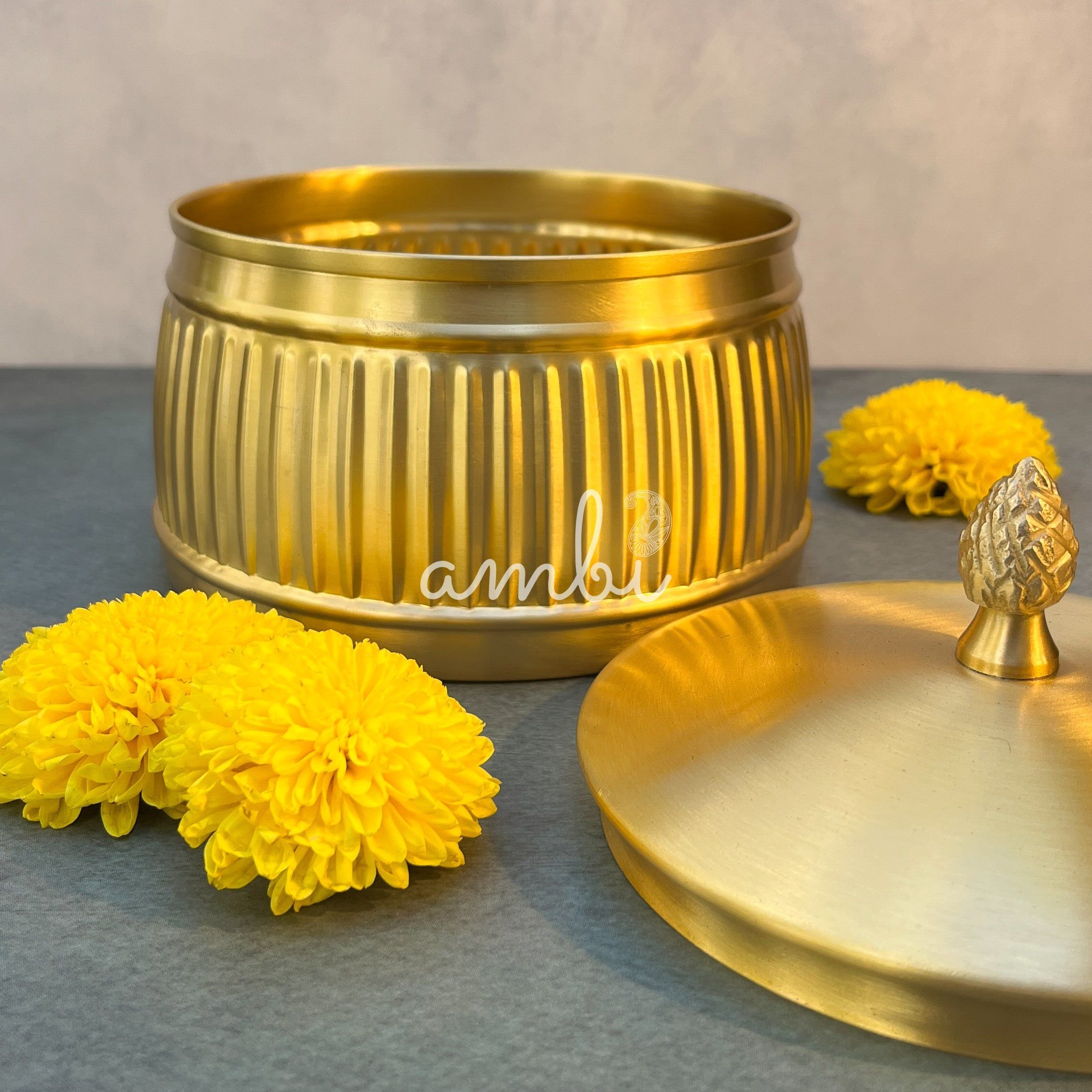 AMBI Heritage Ribbed Brass Box with Pinecone Lid Large Size