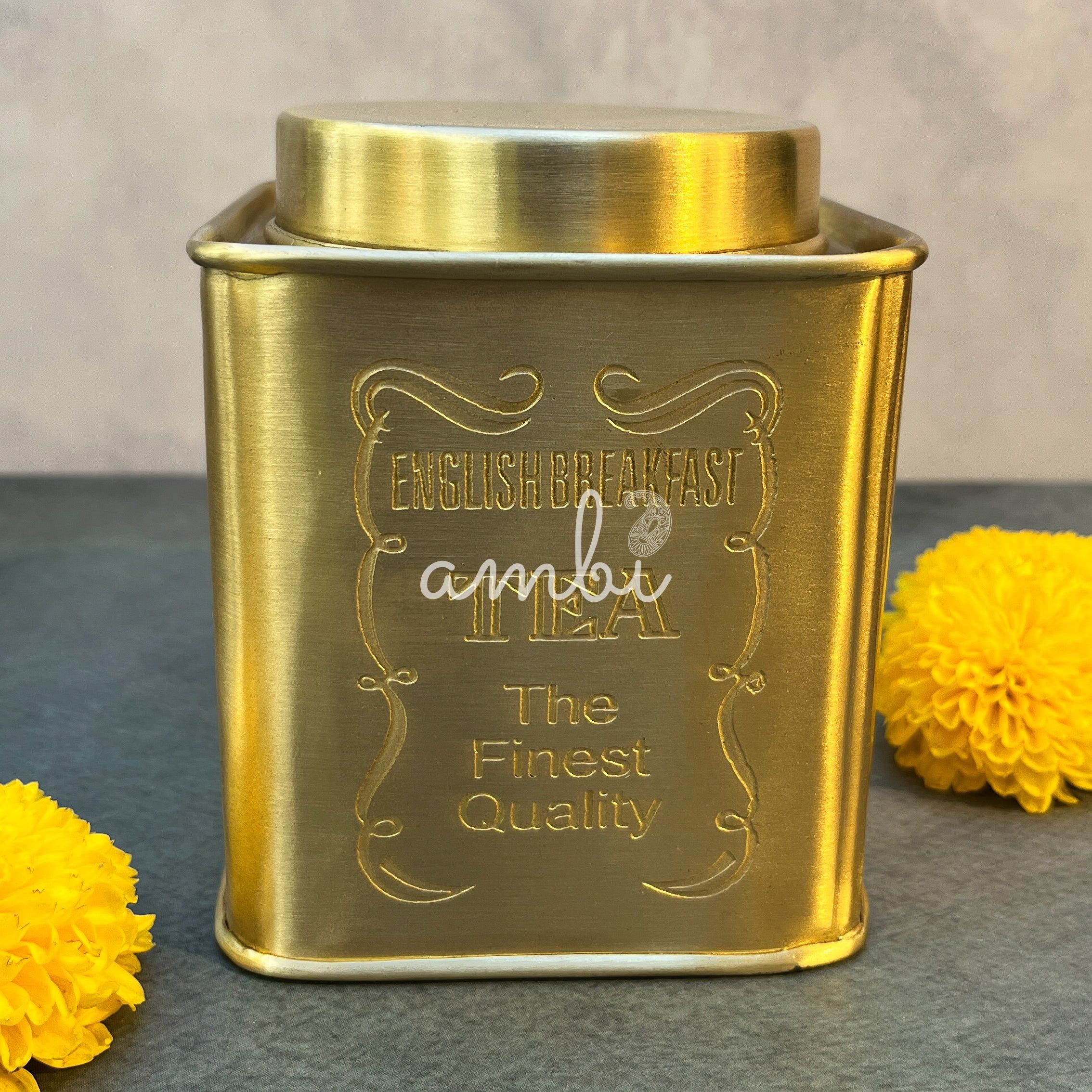AMBI Tea, Sugar & Coffee Jars - Pure Brass Elegant Etched - Storage container- Set of 3