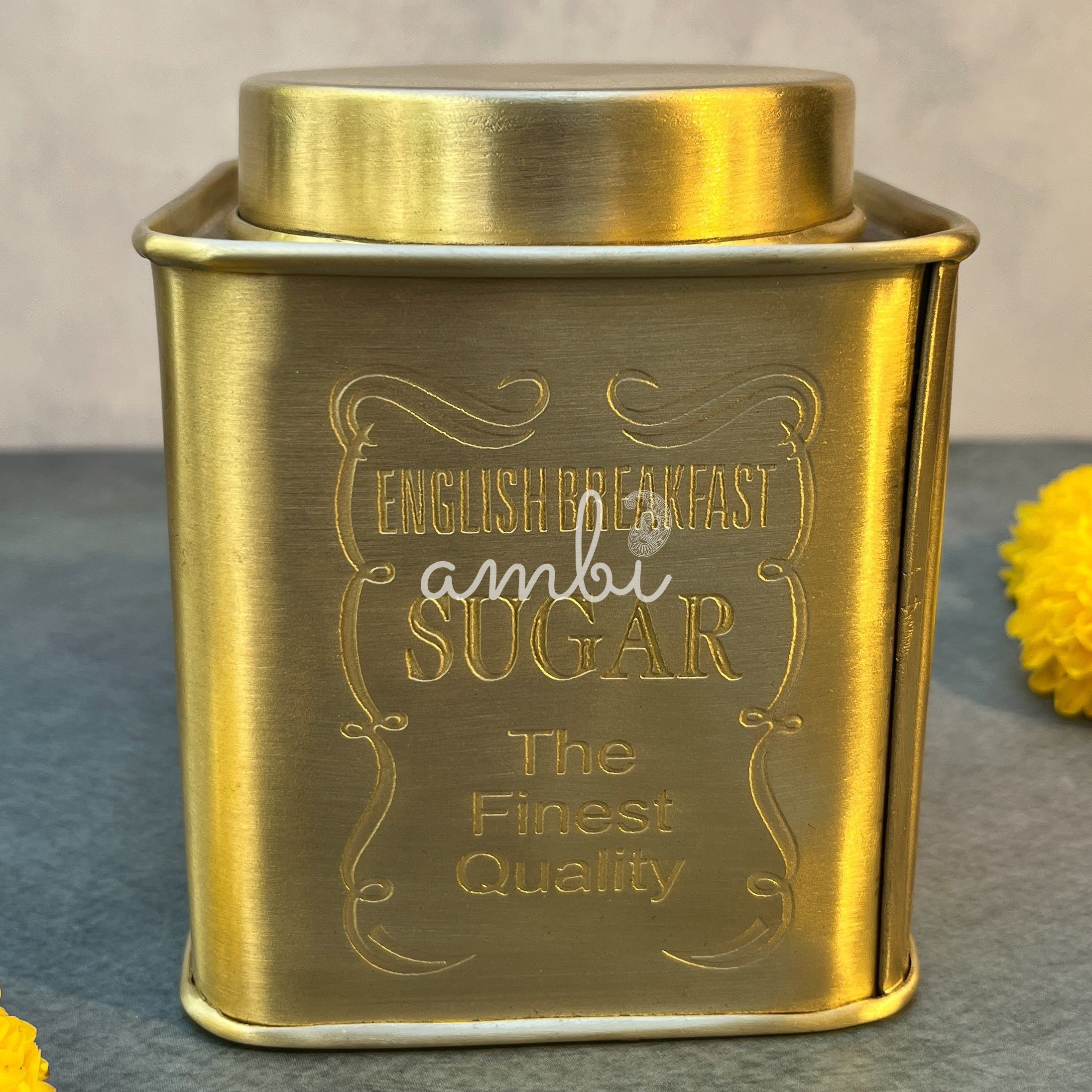 AMBI Tea, Sugar & Coffee Jars - Pure Brass Elegant Etched - Storage container- Set of 3