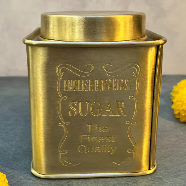 AMBI Tea, Sugar & Coffee Jars - Pure Brass Elegant Etched - Storage container- Set of 3 Gift Box