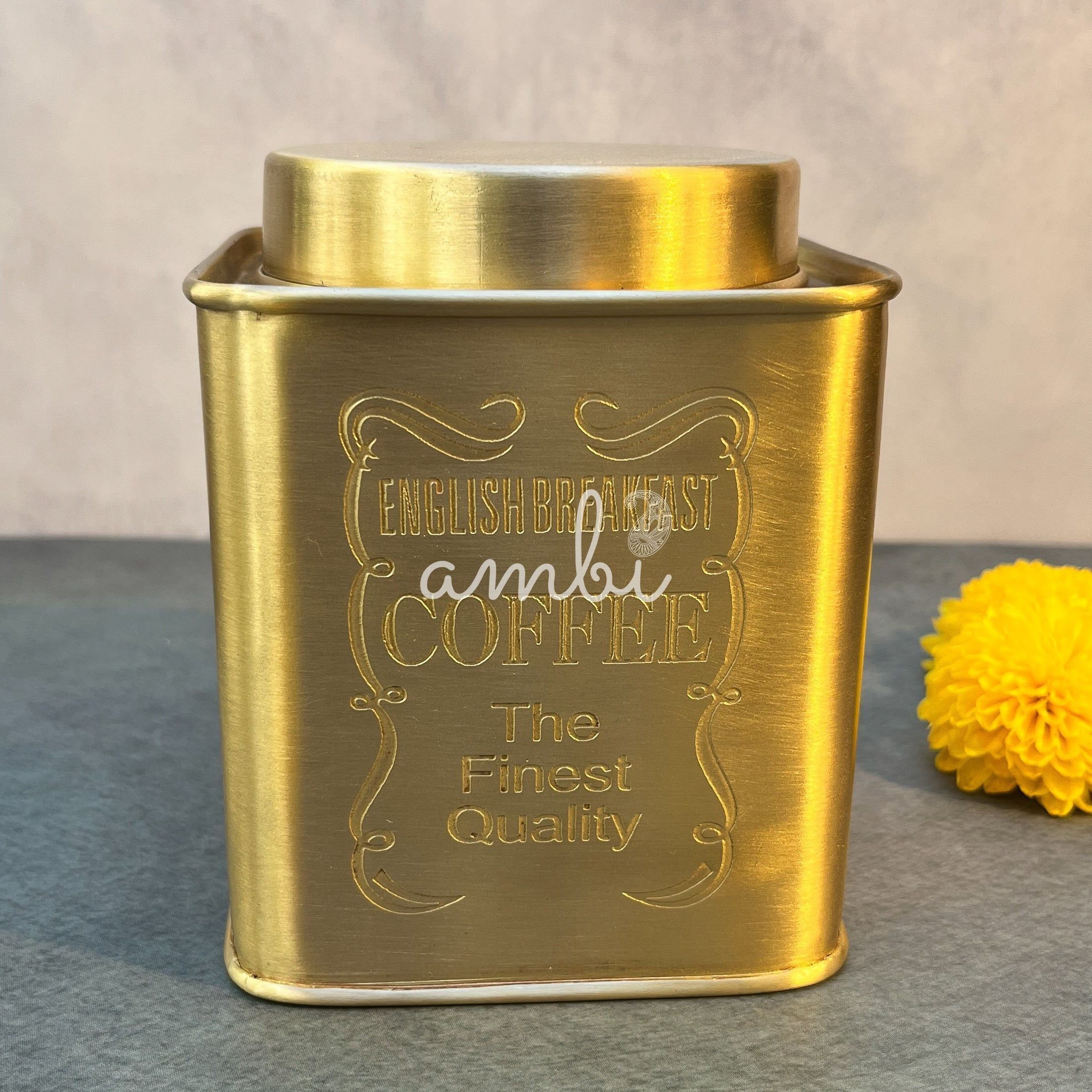AMBI Tea, Sugar & Coffee Jars - Pure Brass Elegant Etched - Storage container- Set of 3
