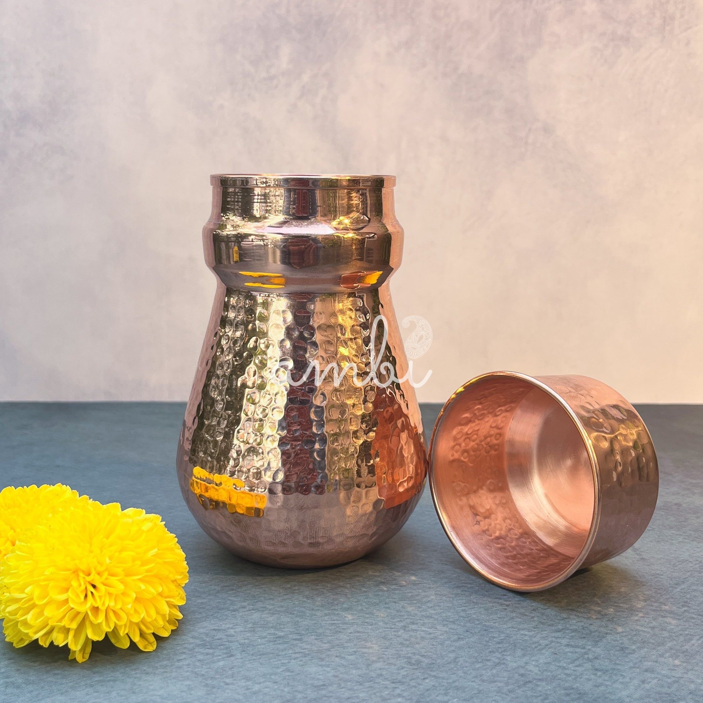 Ambi Pure Classy Pure Copper Water Carafe with Glass / Bottle Small