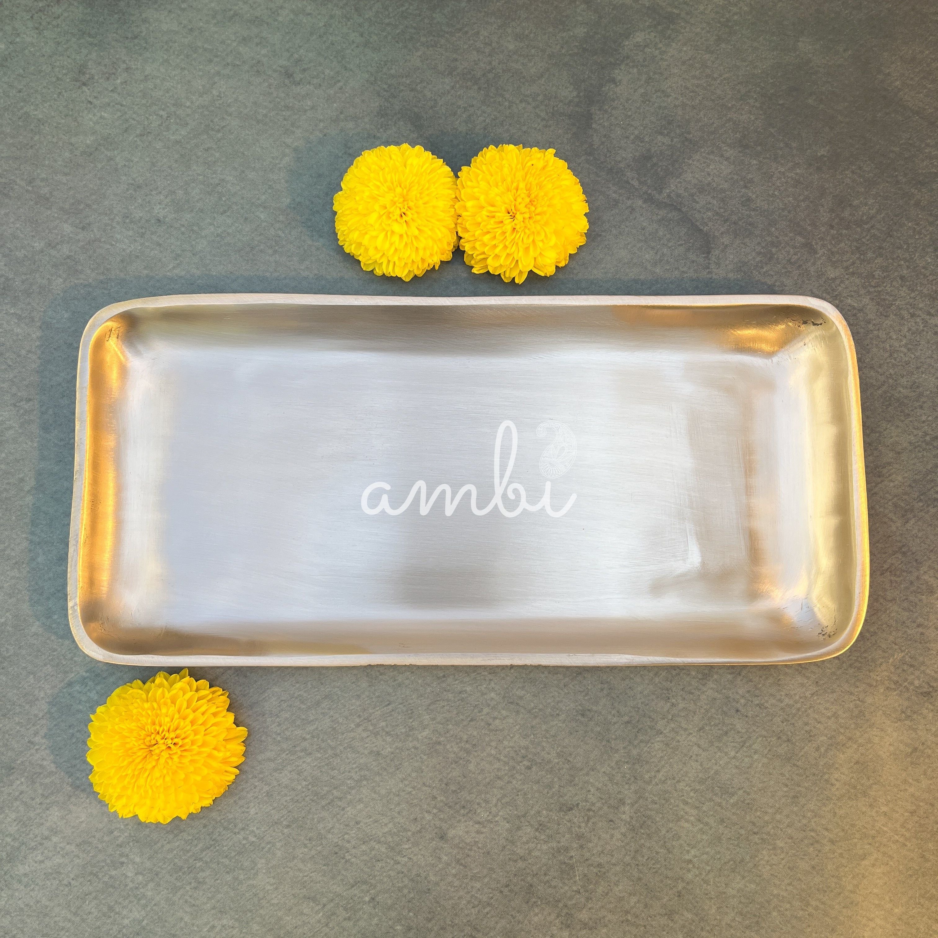 AMBI Premium Rectangular Pure Kansa Platter – Lead Free | Smooth Finish