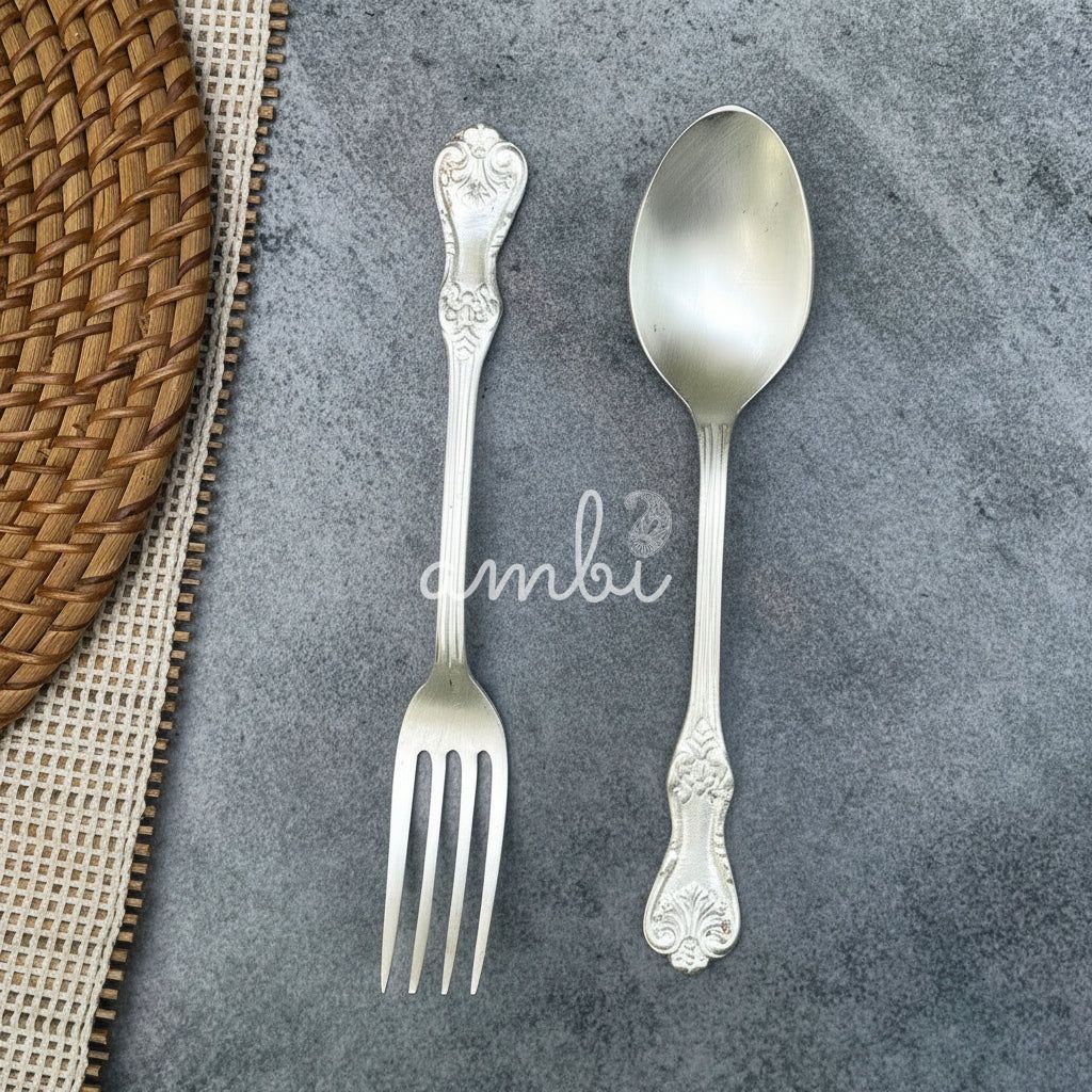 Ambi Royal Matte Silver-Plated Pure Brass Matt Thali Set with Engraved Borders Details – 9 Pieces