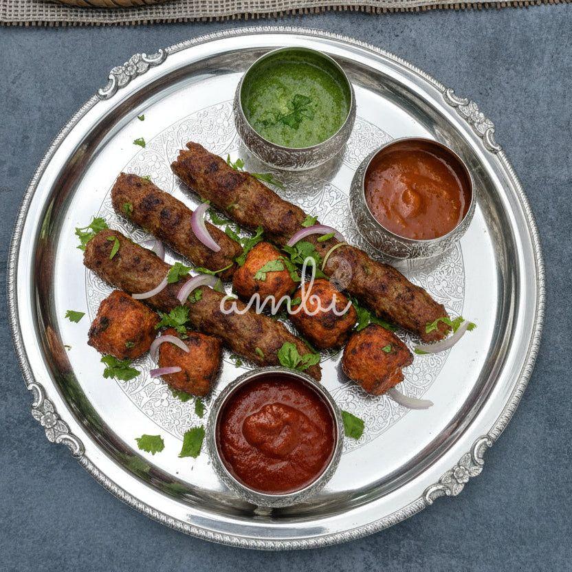 Ambi Elegant Large Matt Pure Silver Brass Plate with Intricate Engraving 12 inch