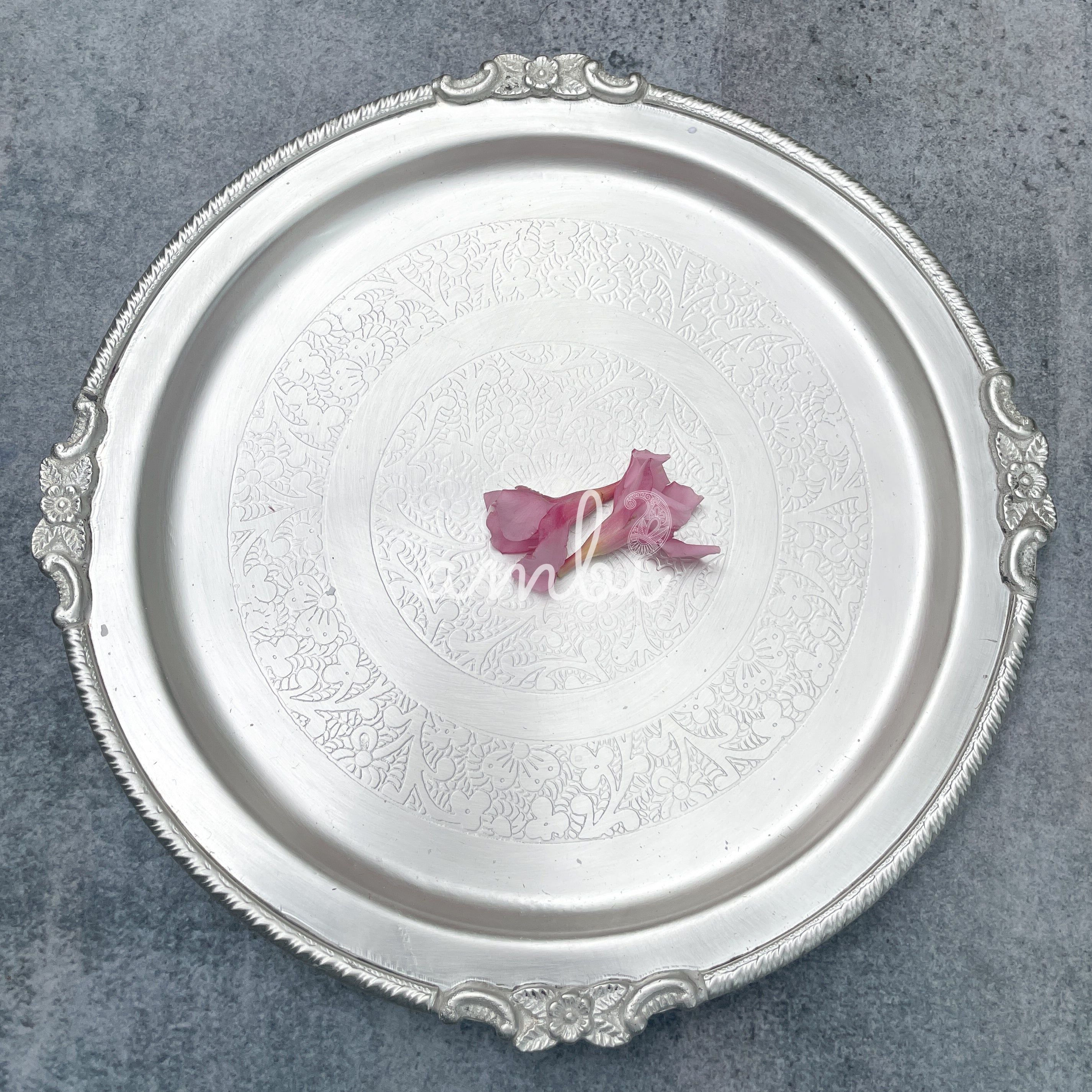 Ambi Elegant Gloss Finish Silver-Plated Engraved Plate - 8 inches