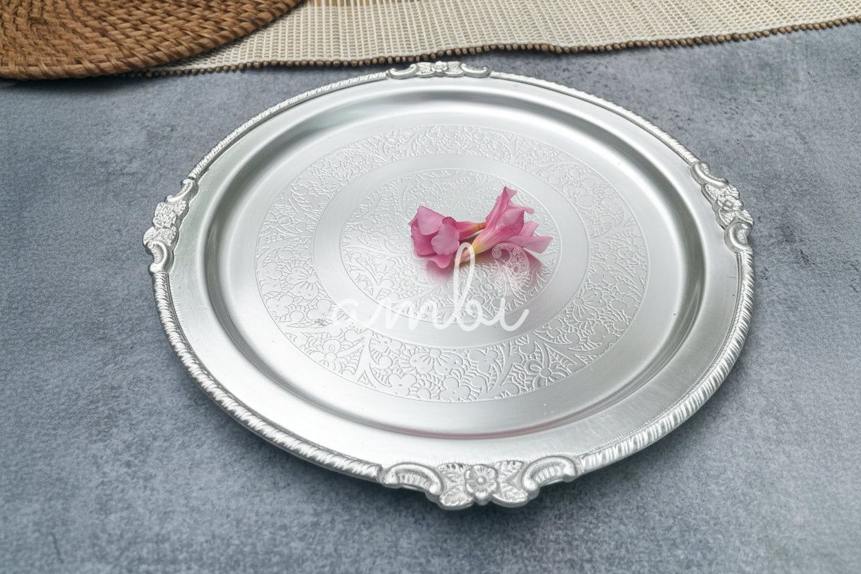 Ambi Elegant Gloss Finish Silver-Plated Engraved Plate - 8 inches