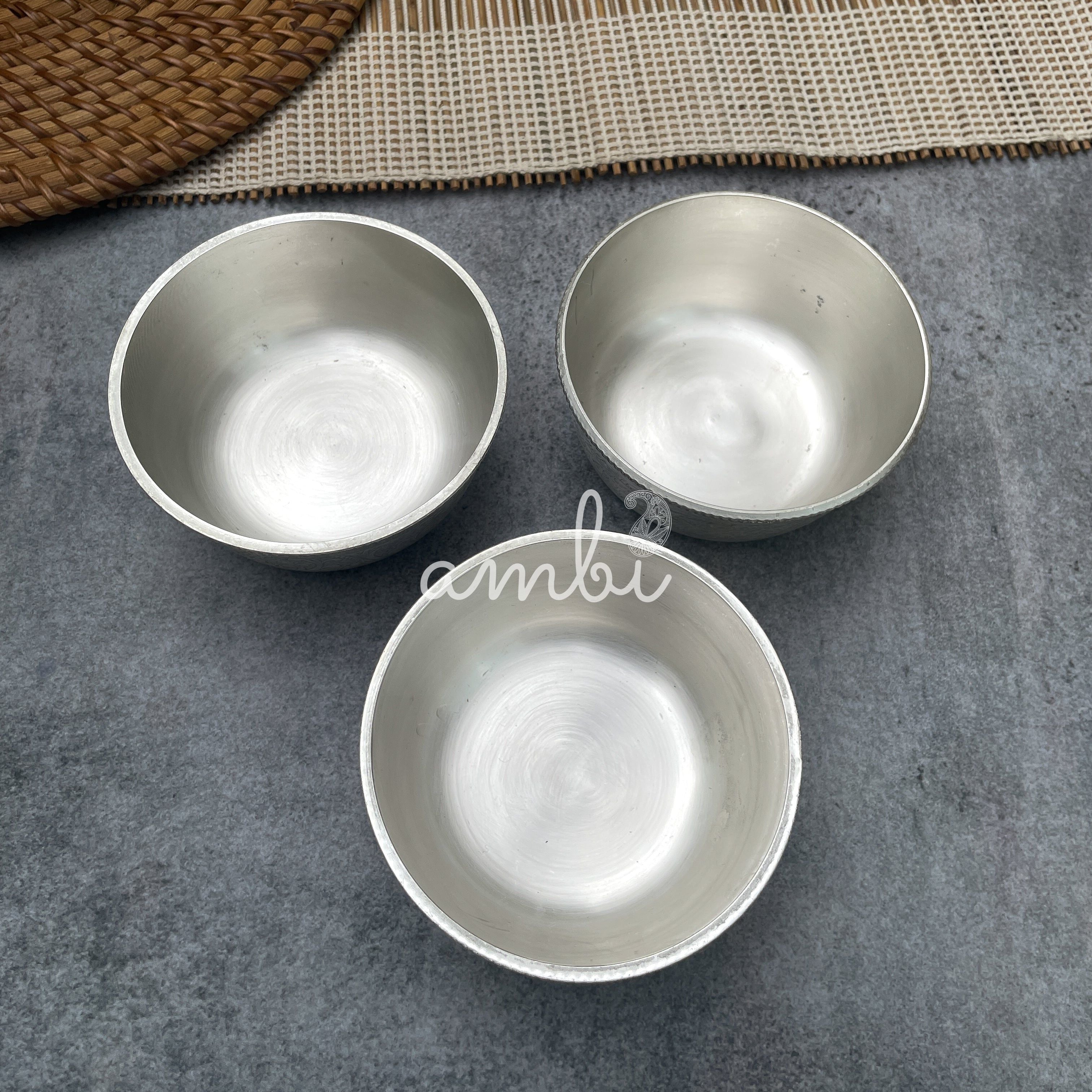Ambi Silver-Plated Brass Engraved Serving Bowl –3.5 inches (Set of 1)
