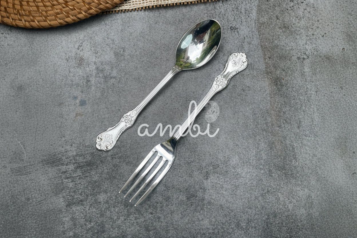 Ambi Glossy Silver-Plated Spoon & Fork Set