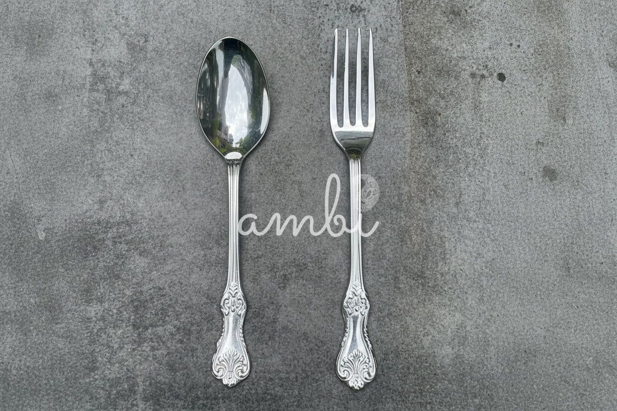 Ambi Glossy Silver-Plated Spoon & Fork Set
