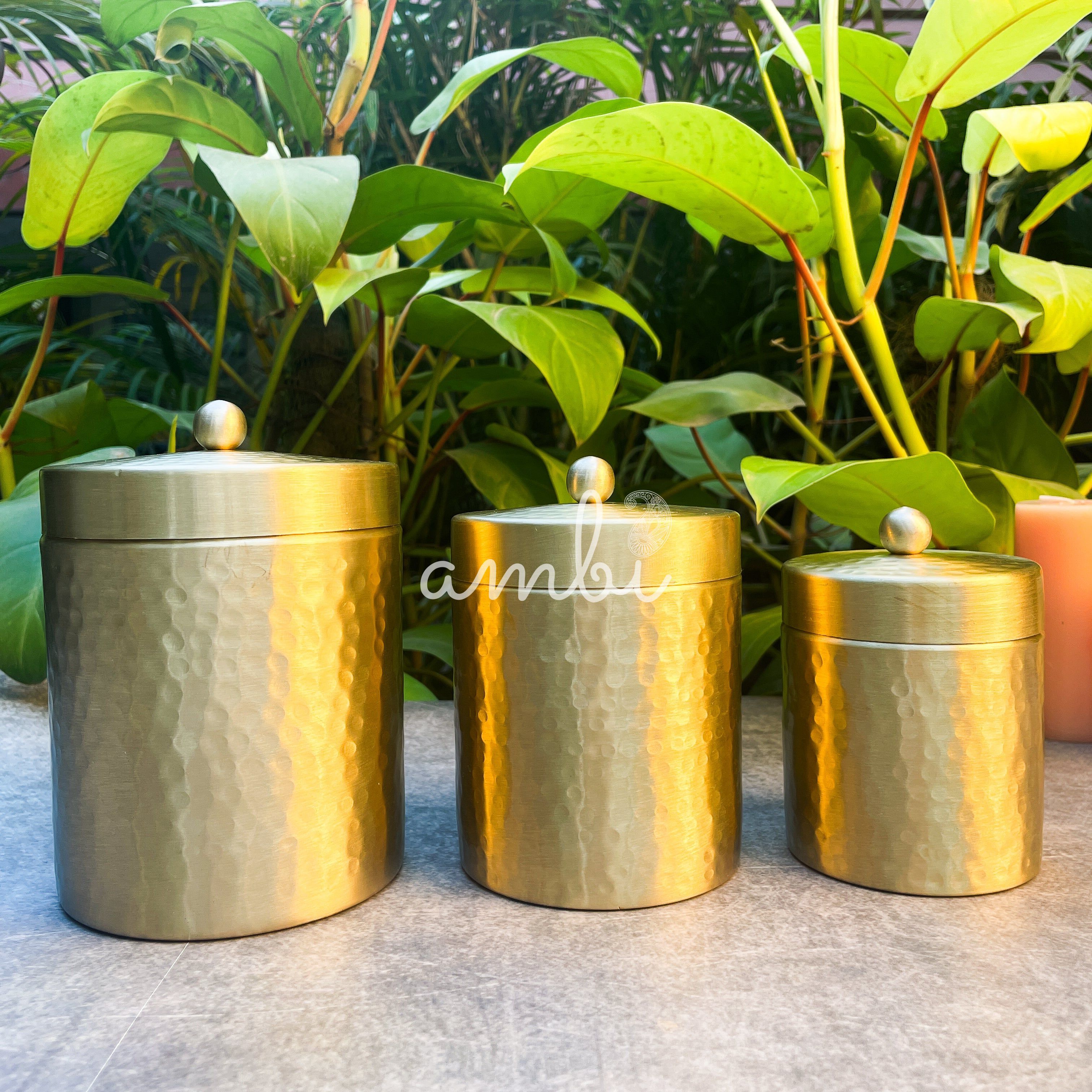 Ambi Pure Brass Luxury Hammered Storage Box - Set of 3 (S, M, L)