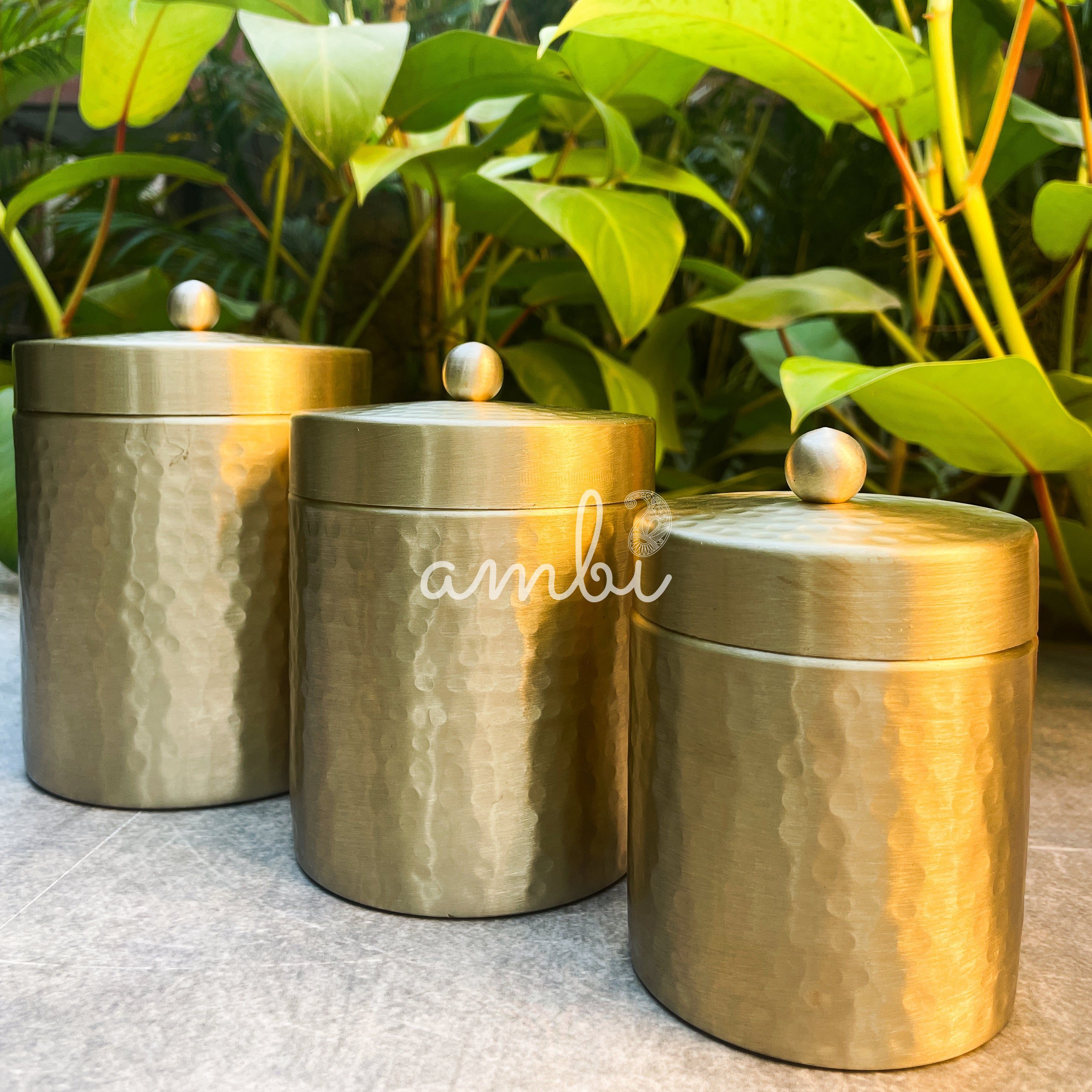 Ambi Pure Brass Luxury Hammered Storage Box - Set of 3 (S, M, L)