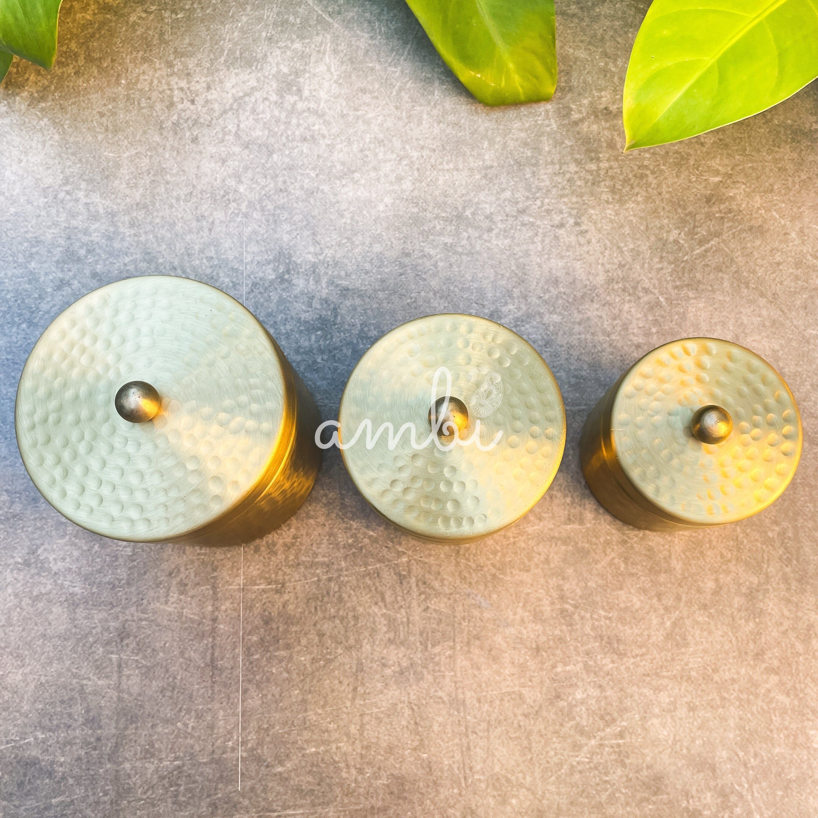 Ambi Pure Brass Luxury Hammered Storage Box - Set of 3 (S, M, L)