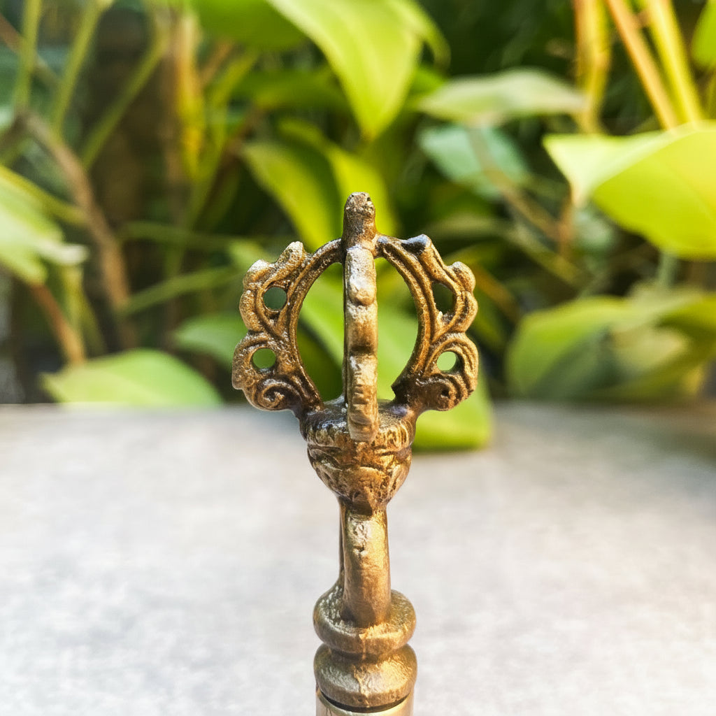 Ambi Antique Pure Brass Handbell with Intricate Tibetan Carving