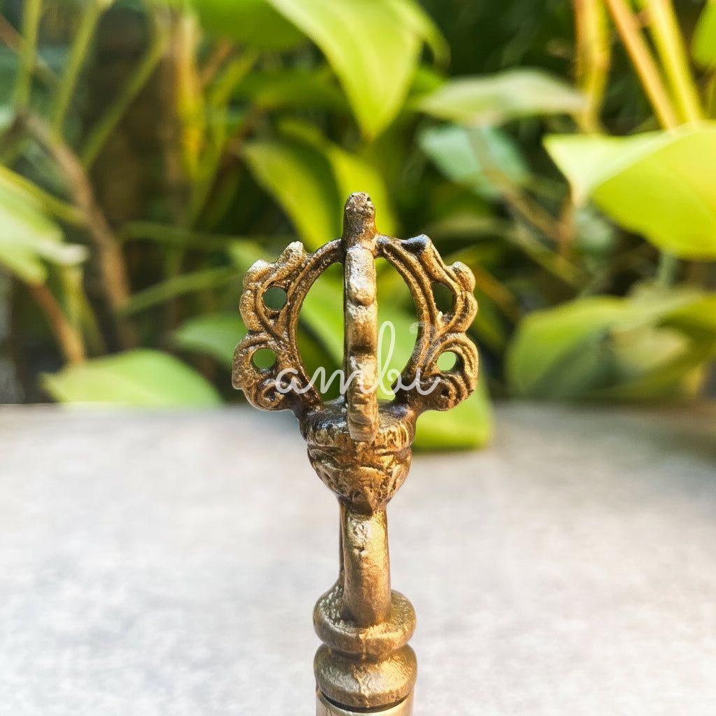 Ambi Antique Pure Brass Handbell with Intricate Tibetan Carving