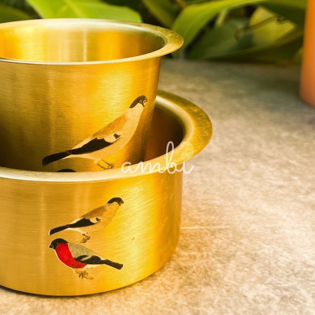 100% Pure Brass Sparrow Hand Painted Finish South Indian Coffee Dabara Set