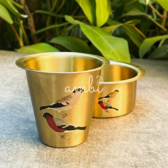 100% Pure Brass Sparrow Hand Painted Finish South Indian Coffee Dabara Set