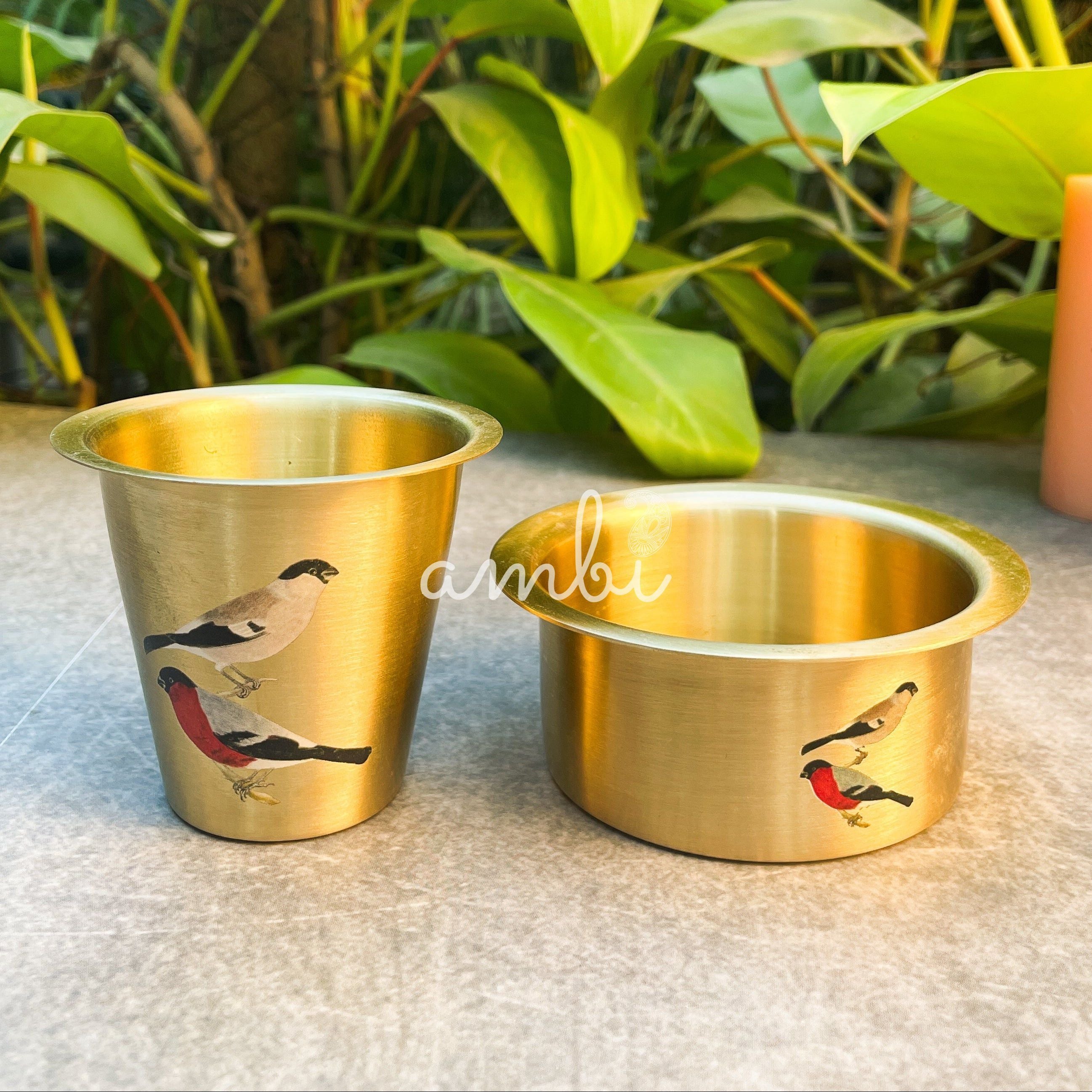 100% Pure Brass Sparrow Hand Painted Finish South Indian Coffee Dabara Set