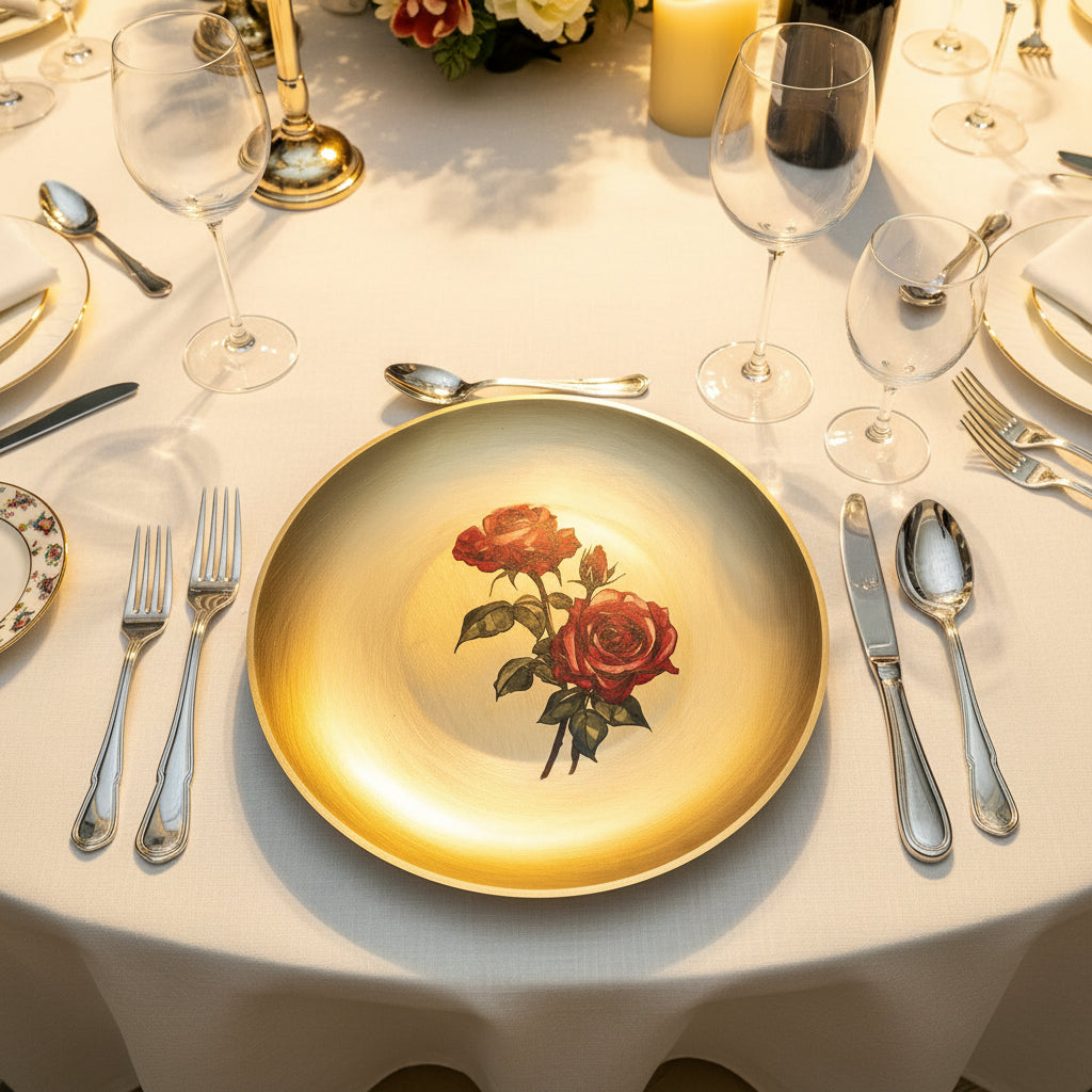 AMBI 100% Pure Lead Free Kansa Floral Hand Painted Finish Heavy Plate / Thali / Pooja Plate / Kids Plate - 8 Inch