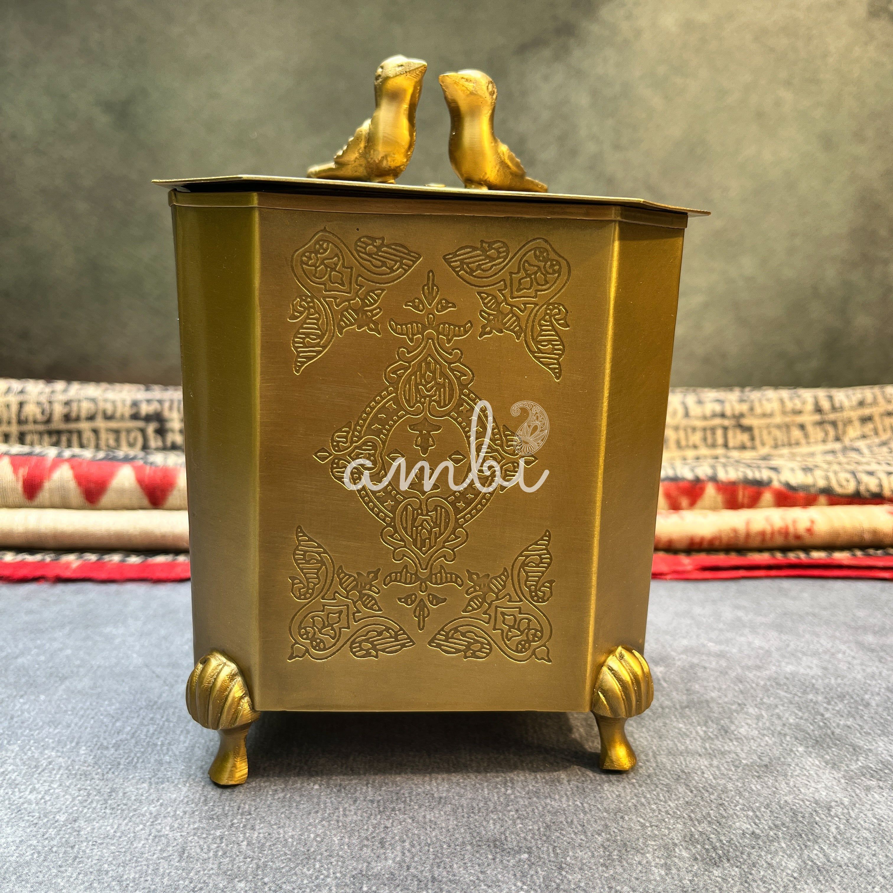 Ambi Pure Brass Heritage Birds Decorative Storage Box